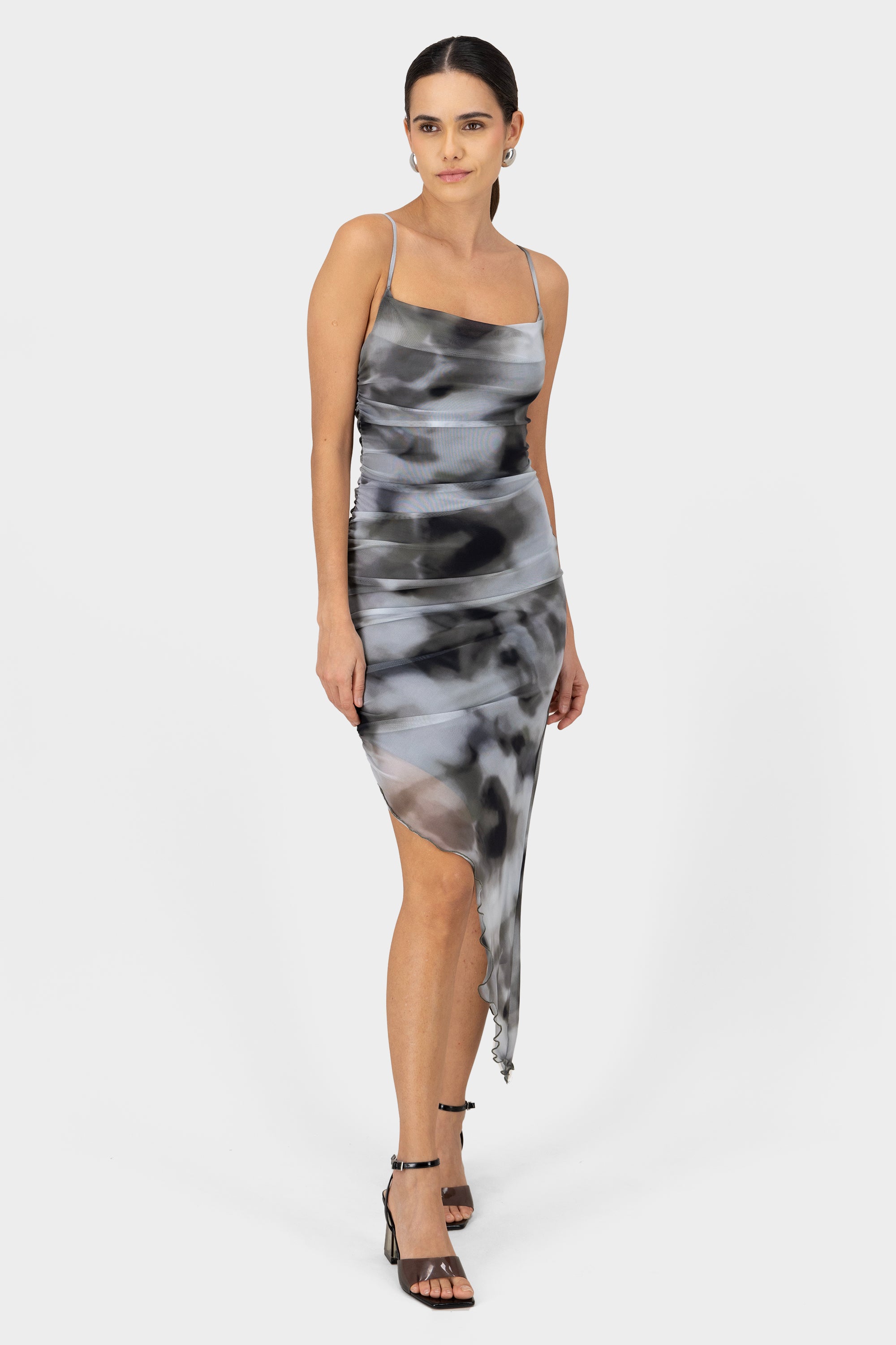 Vestido maxi mesh tie dye NEGRO COMBO