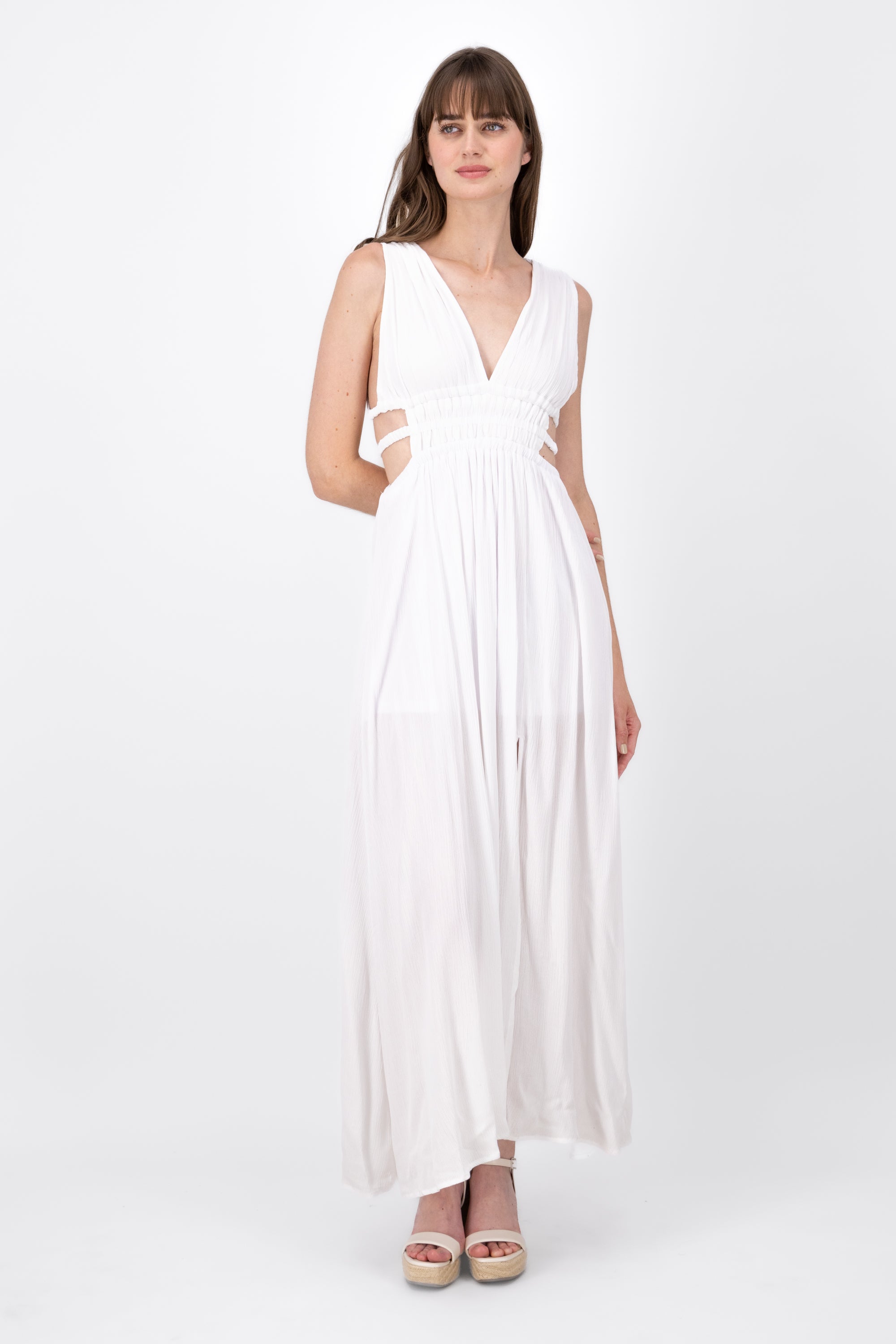 Vestido Maxi Con Detalle De Cut Outs Liso BLANCO