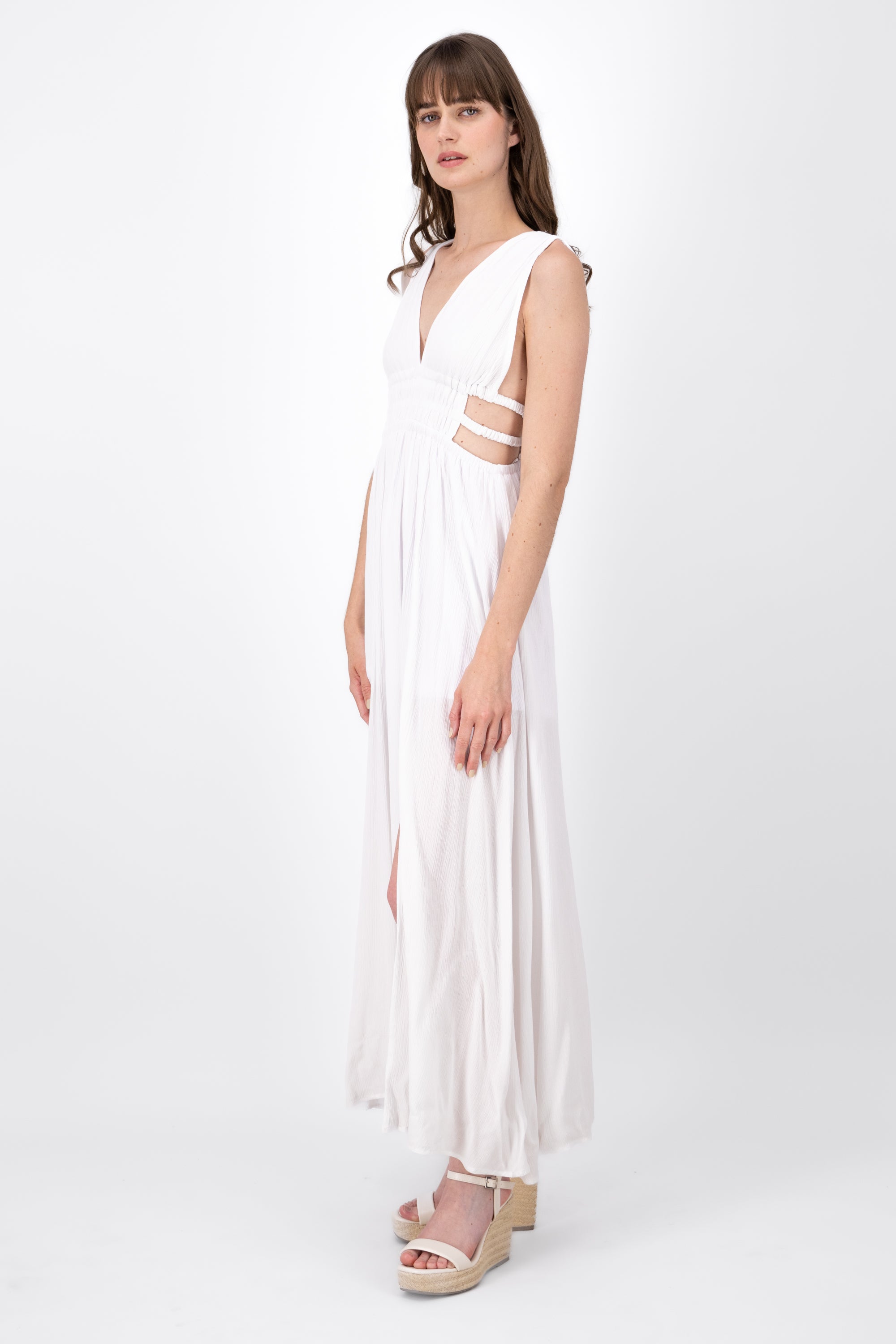 Vestido Maxi Con Detalle De Cut Outs Liso BLANCO