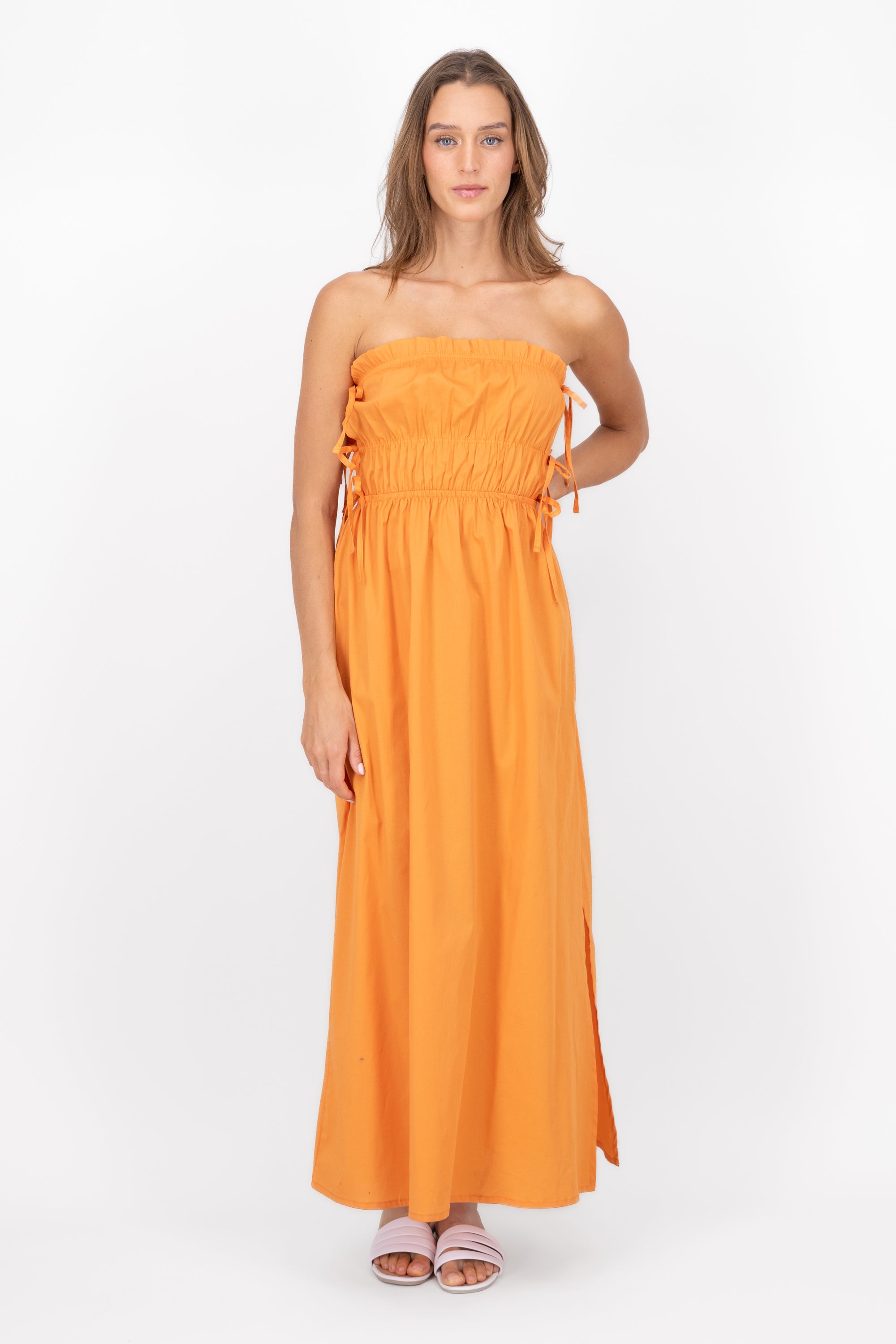 Vestido Maxi Ligas Detalle Lasos MANDARINA