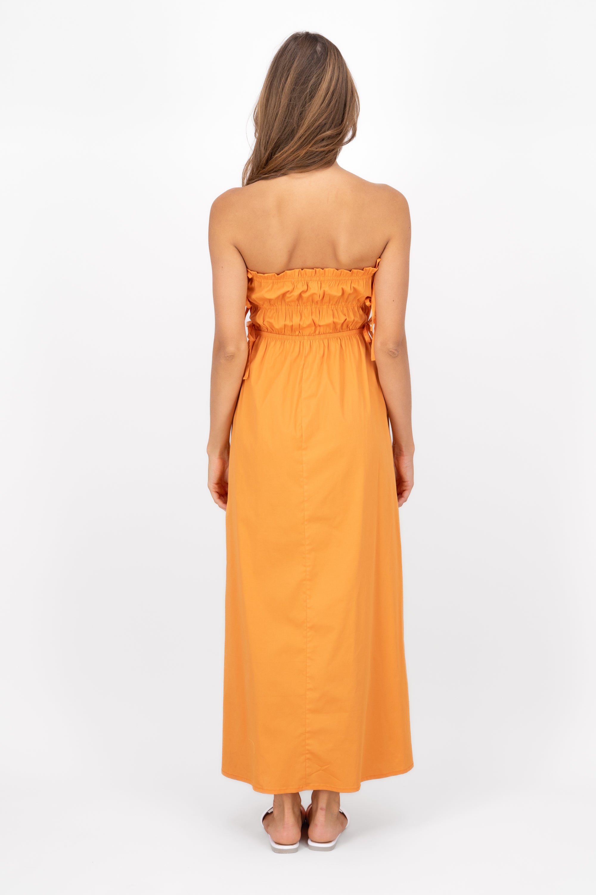 Vestido Maxi Ligas Detalle Lasos MANDARINA