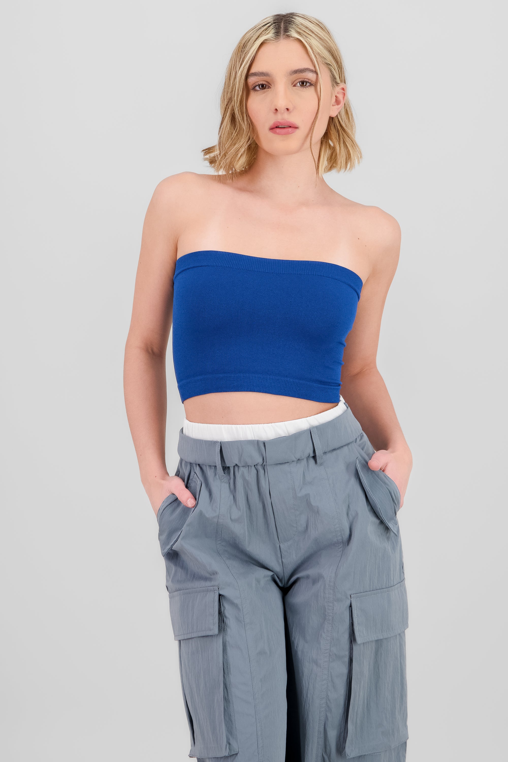 Top strapless liso AZUL PATO