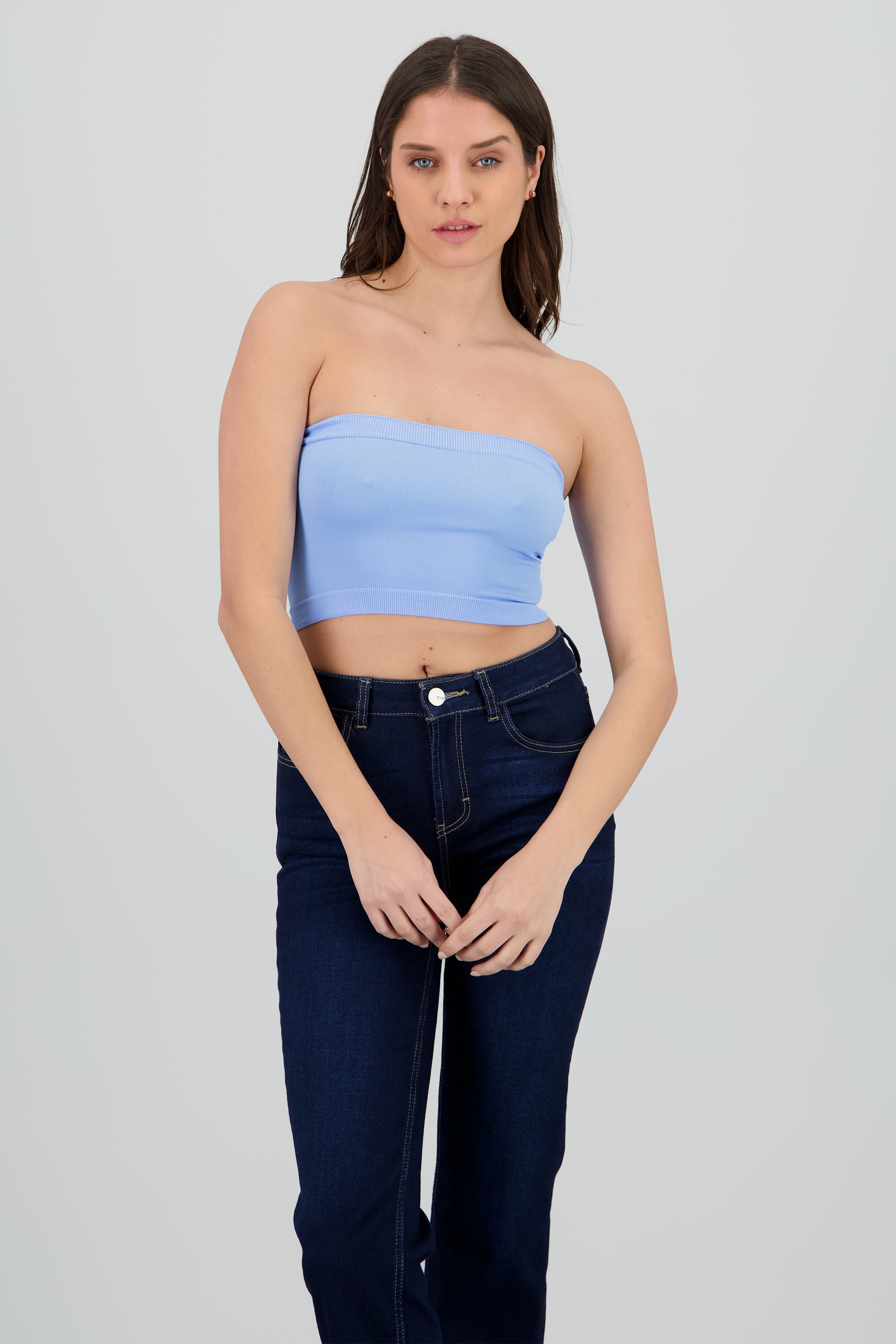 Top strapless liso AZUL PASTEL