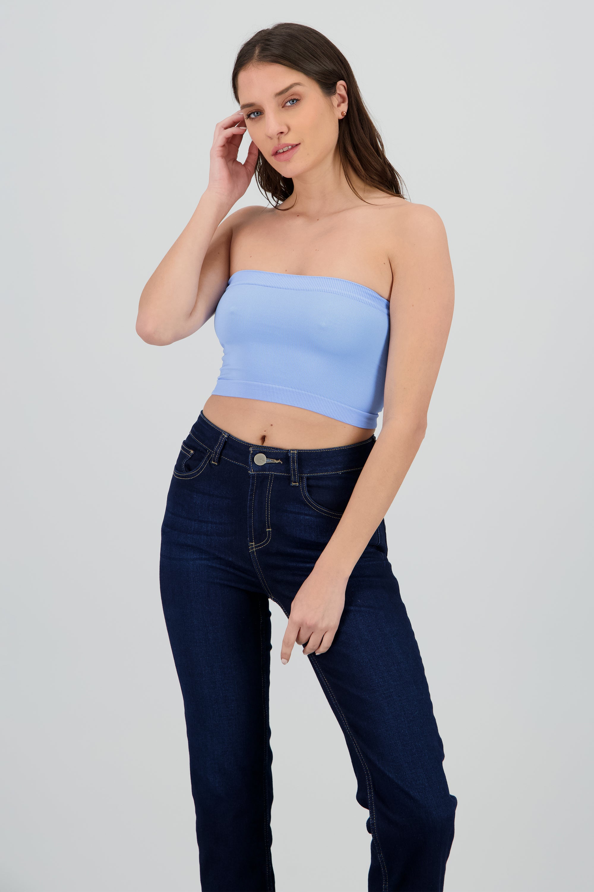 Top strapless liso AZUL PASTEL