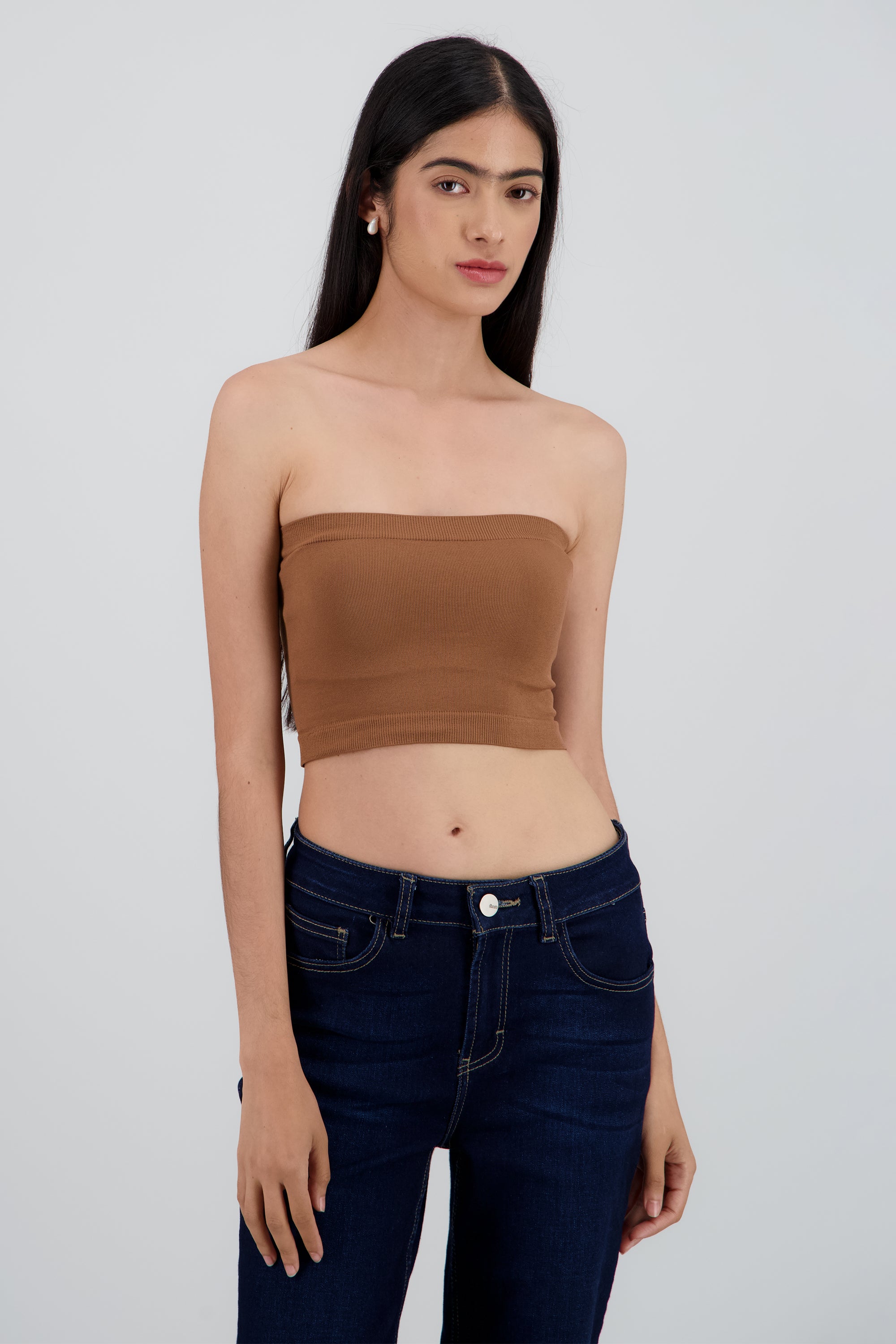 Top strapless liso KHAKI