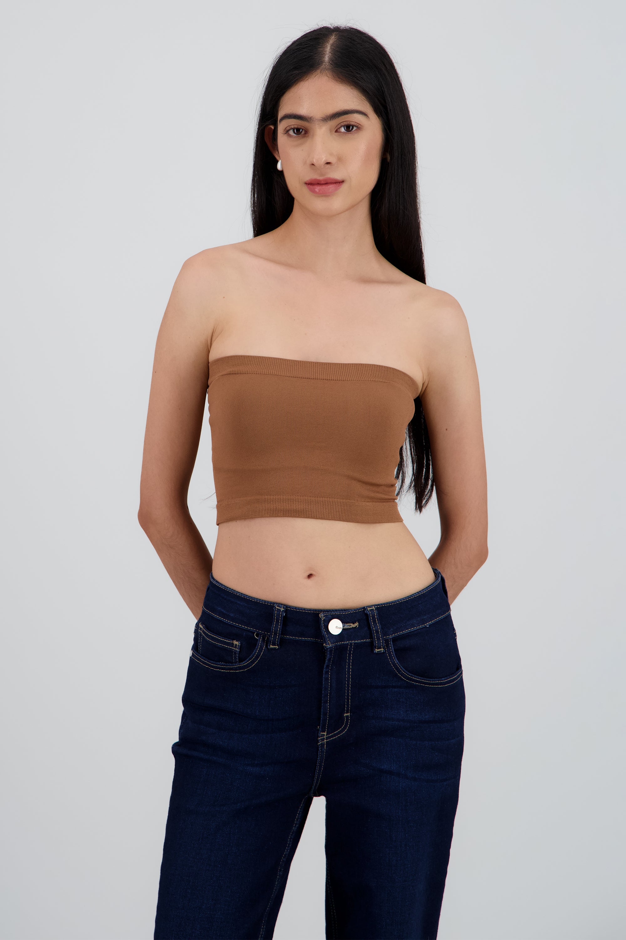Top strapless liso KHAKI