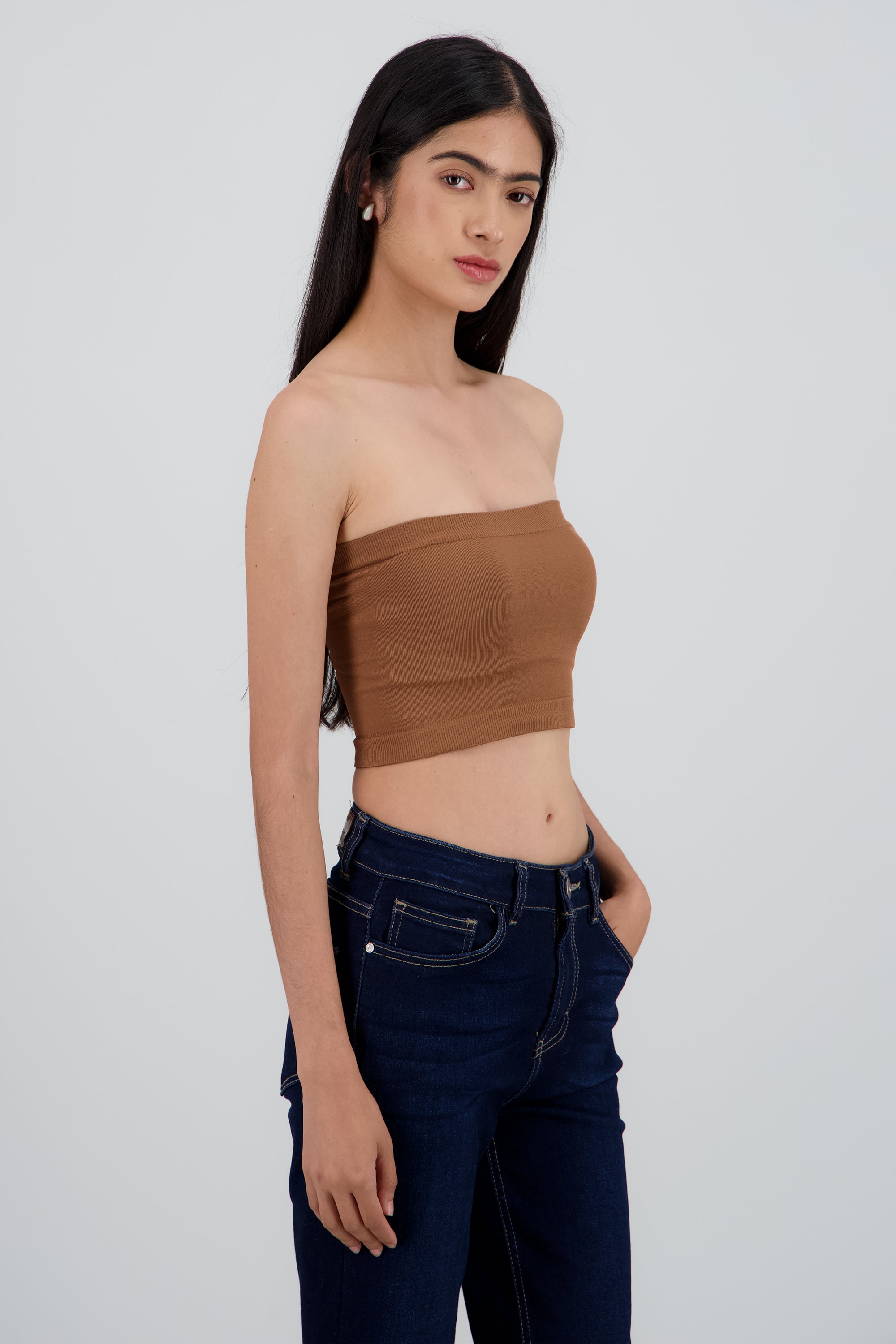 Top strapless liso KHAKI
