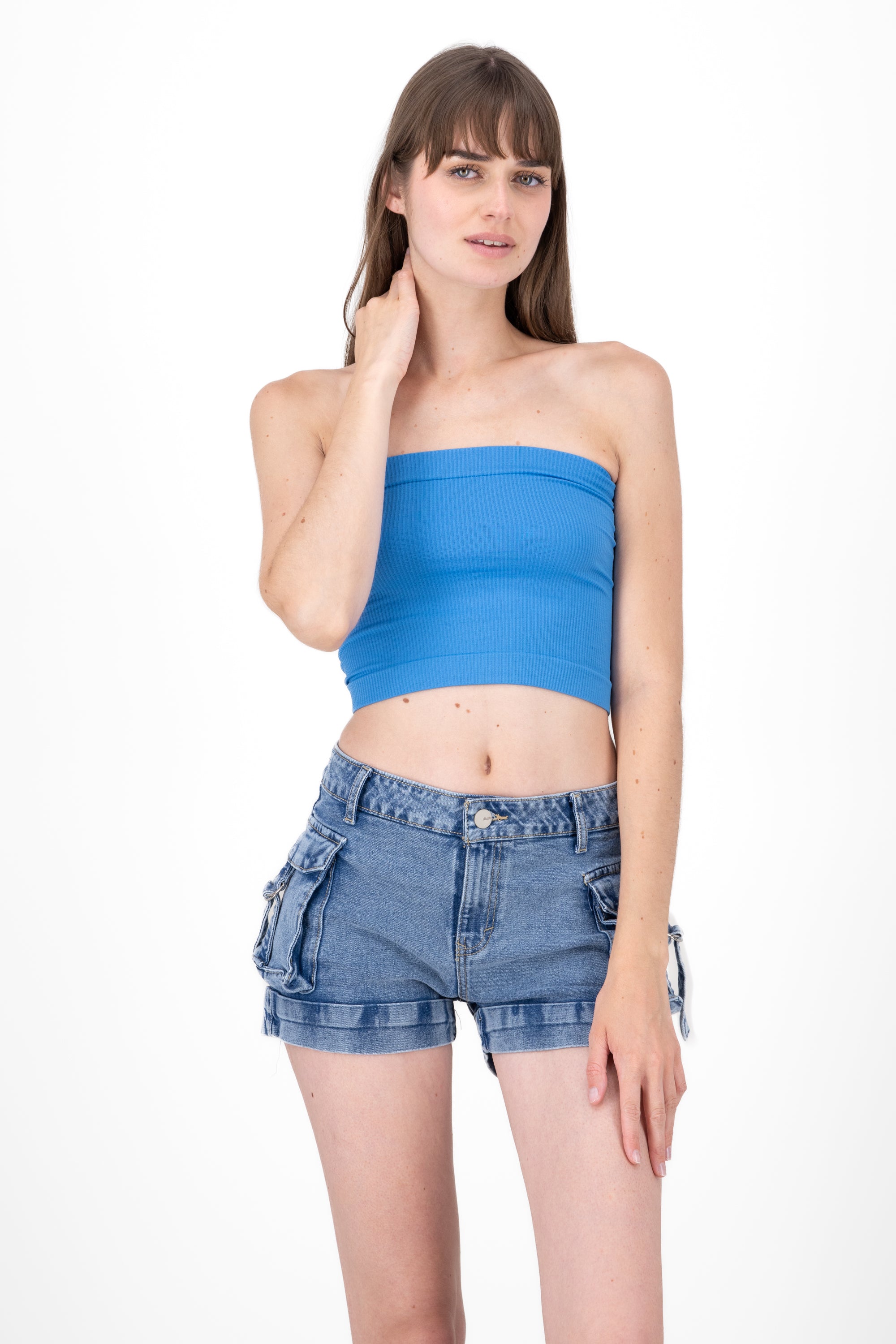 Top strapless rib AZUL