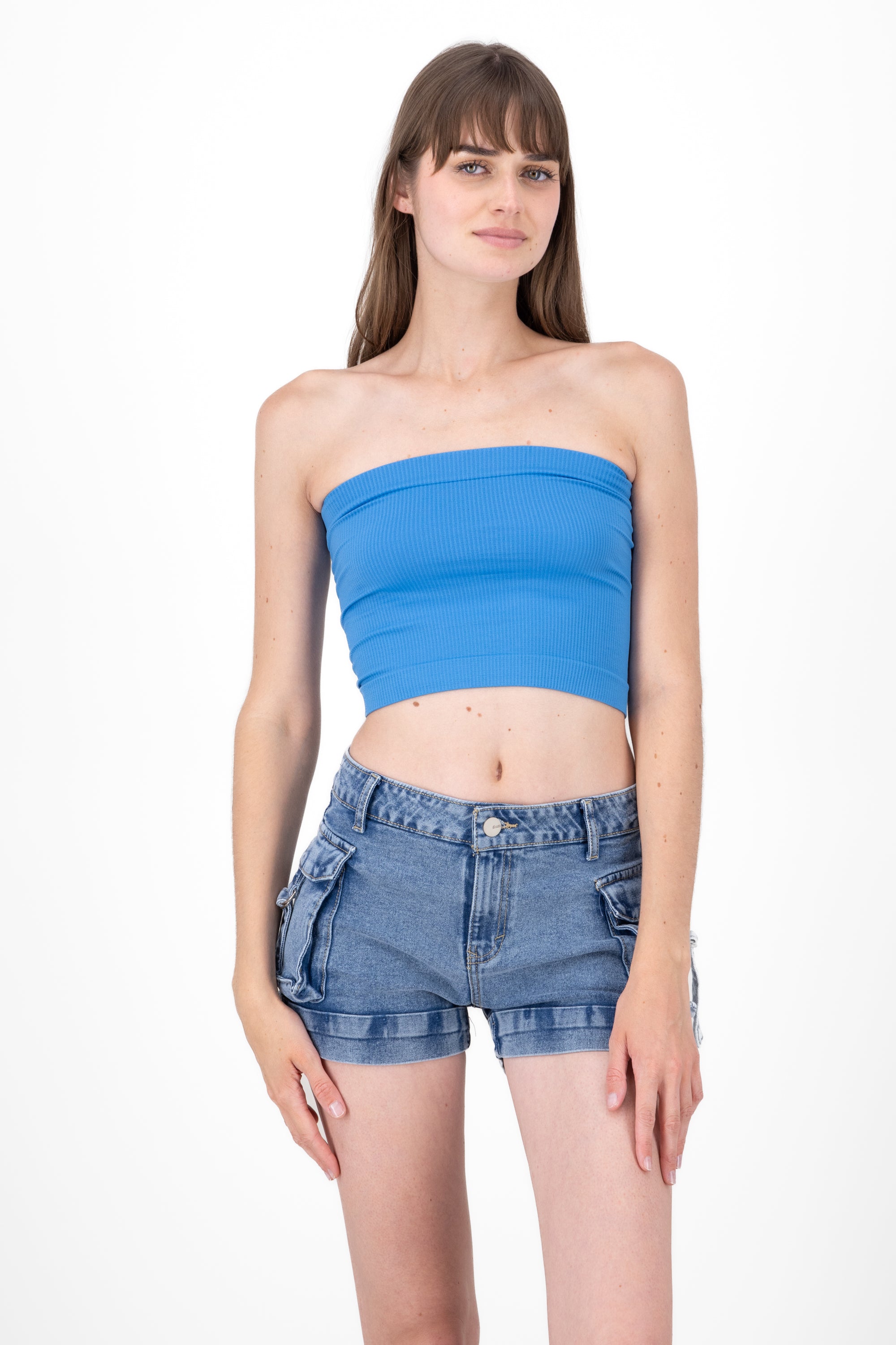 Top strapless rib AZUL