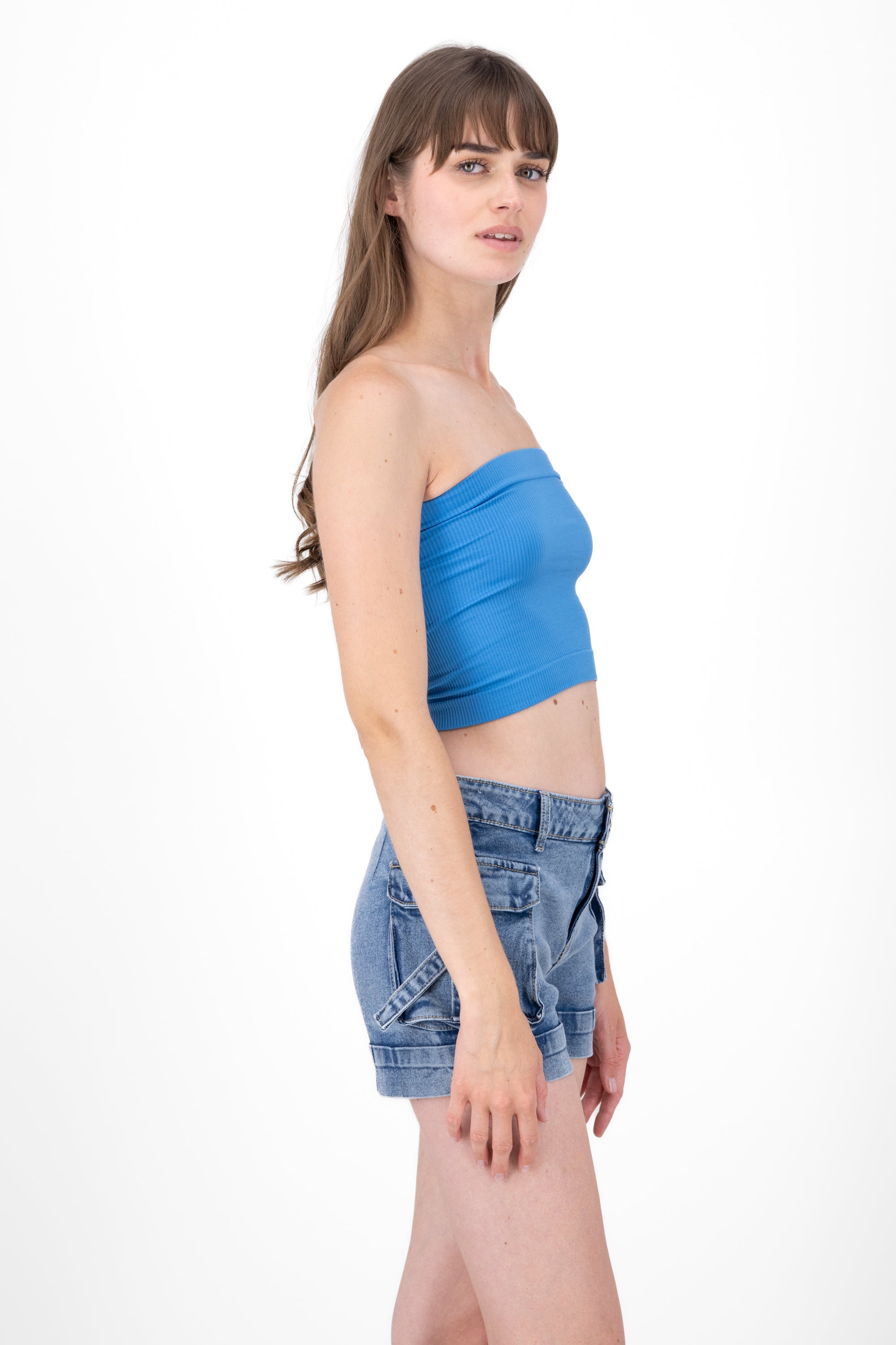 Top strapless rib AZUL