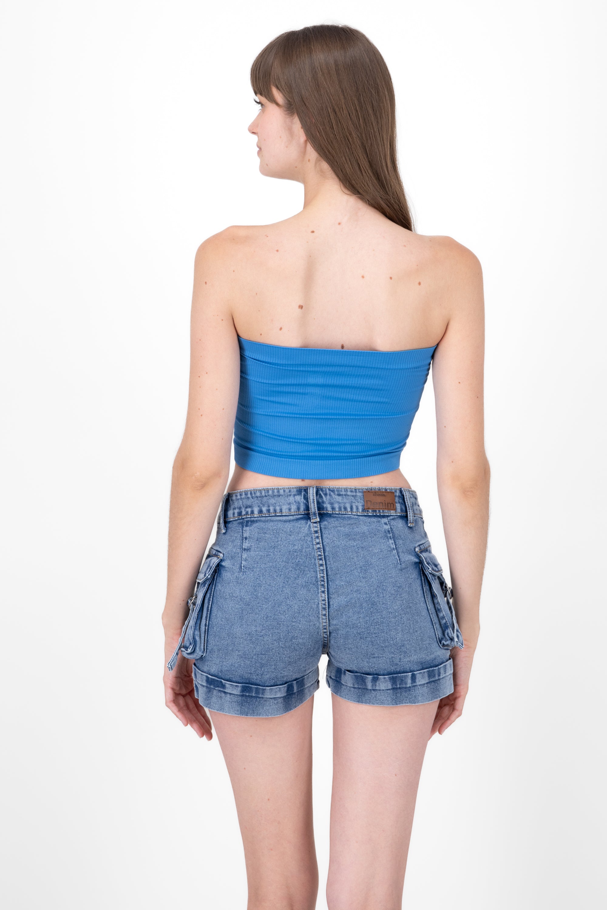 Top strapless rib AZUL