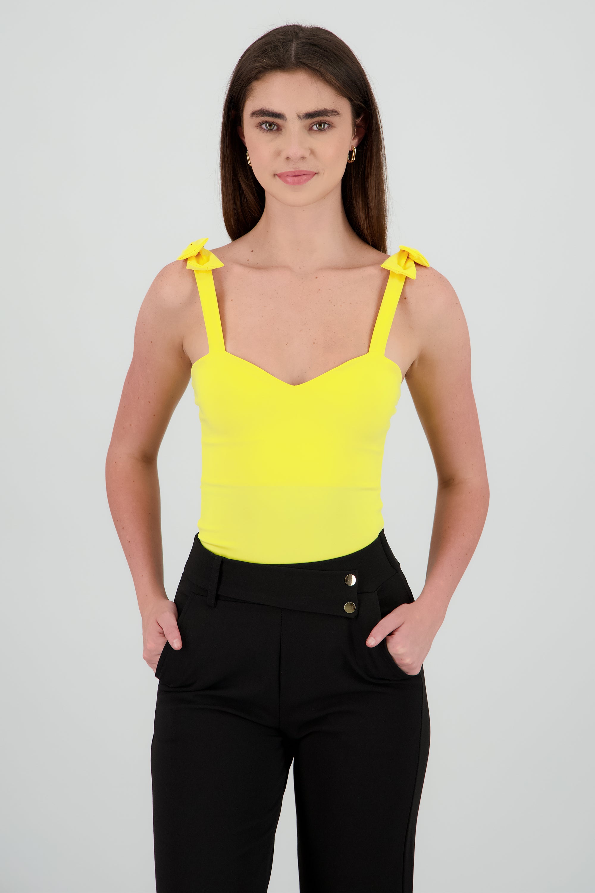 Bodysuit Liso Con Tirante Moños Hypsters AMARILLO