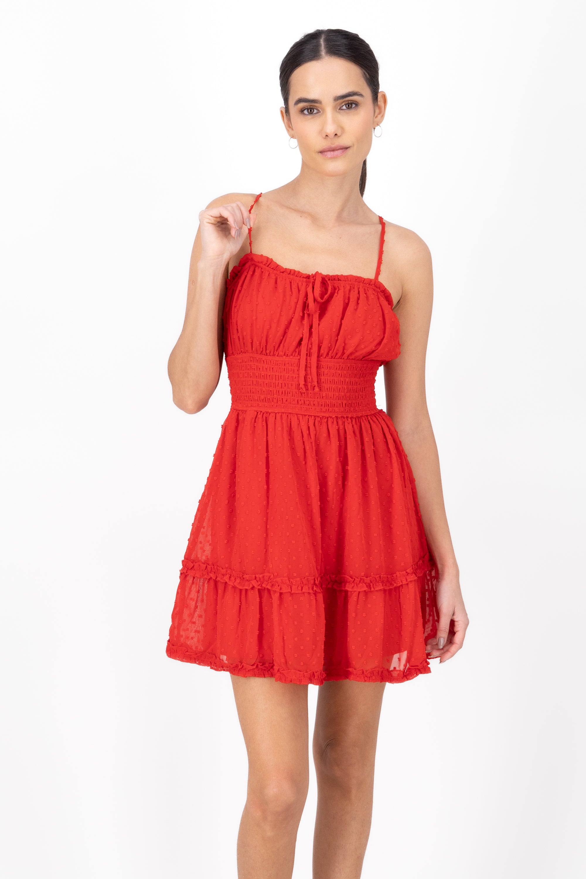 Vestido liso mini olnes tirantes ROJO