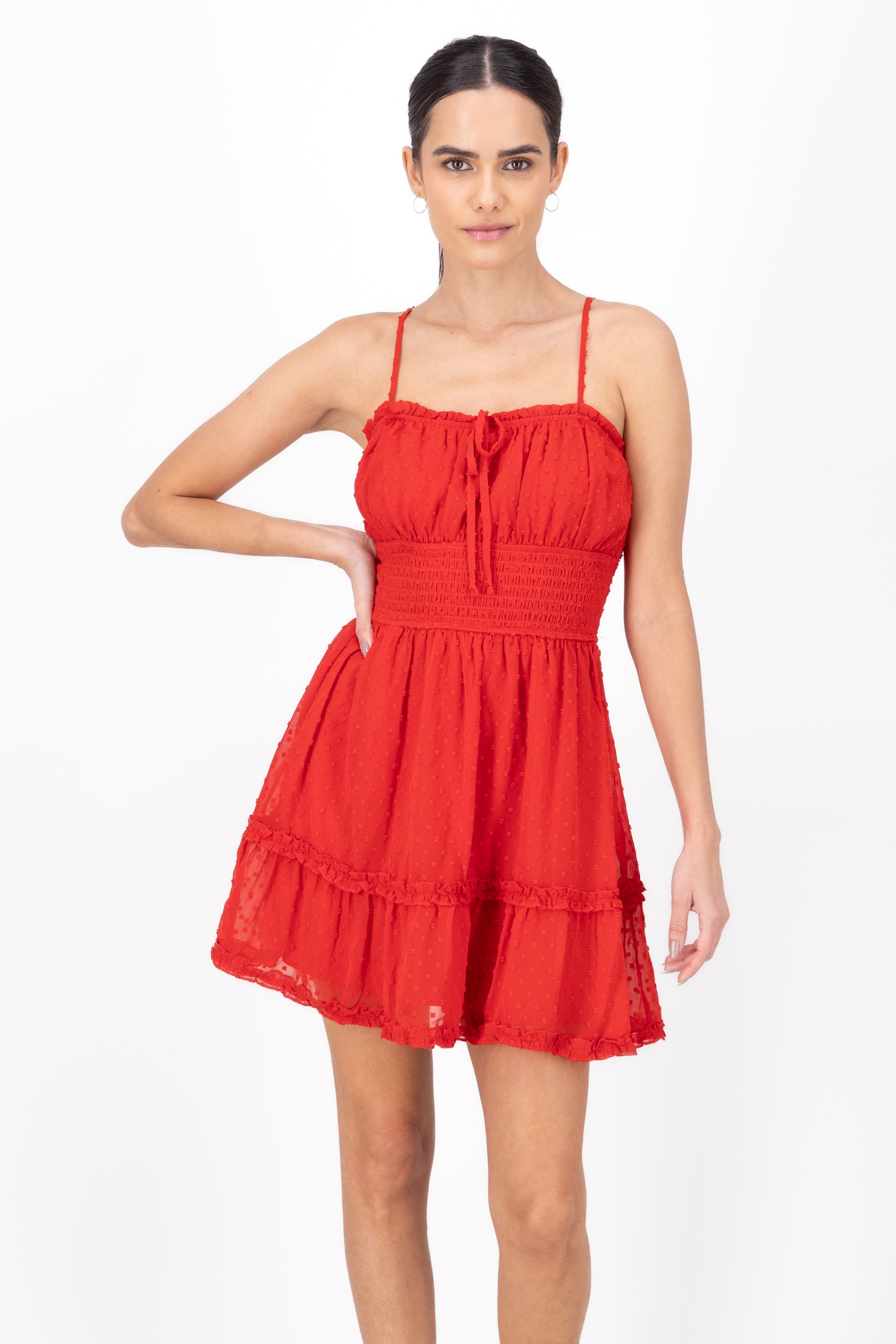 Vestido liso mini olnes tirantes ROJO