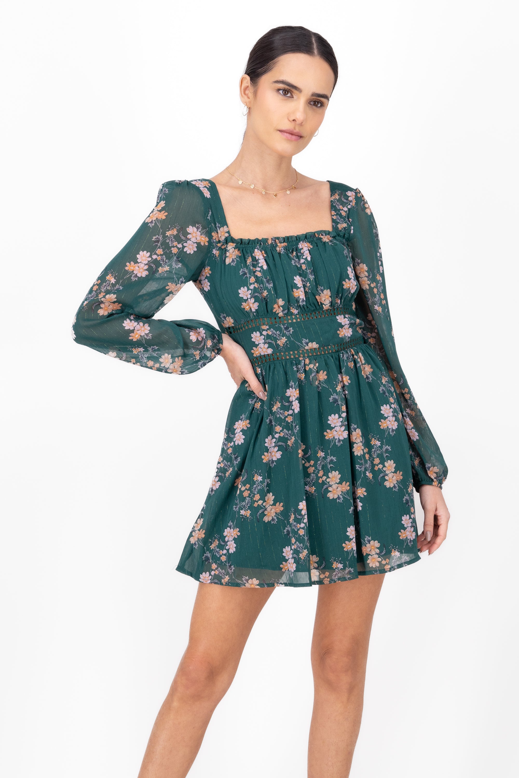 Long sleeve flower dress Green hunter