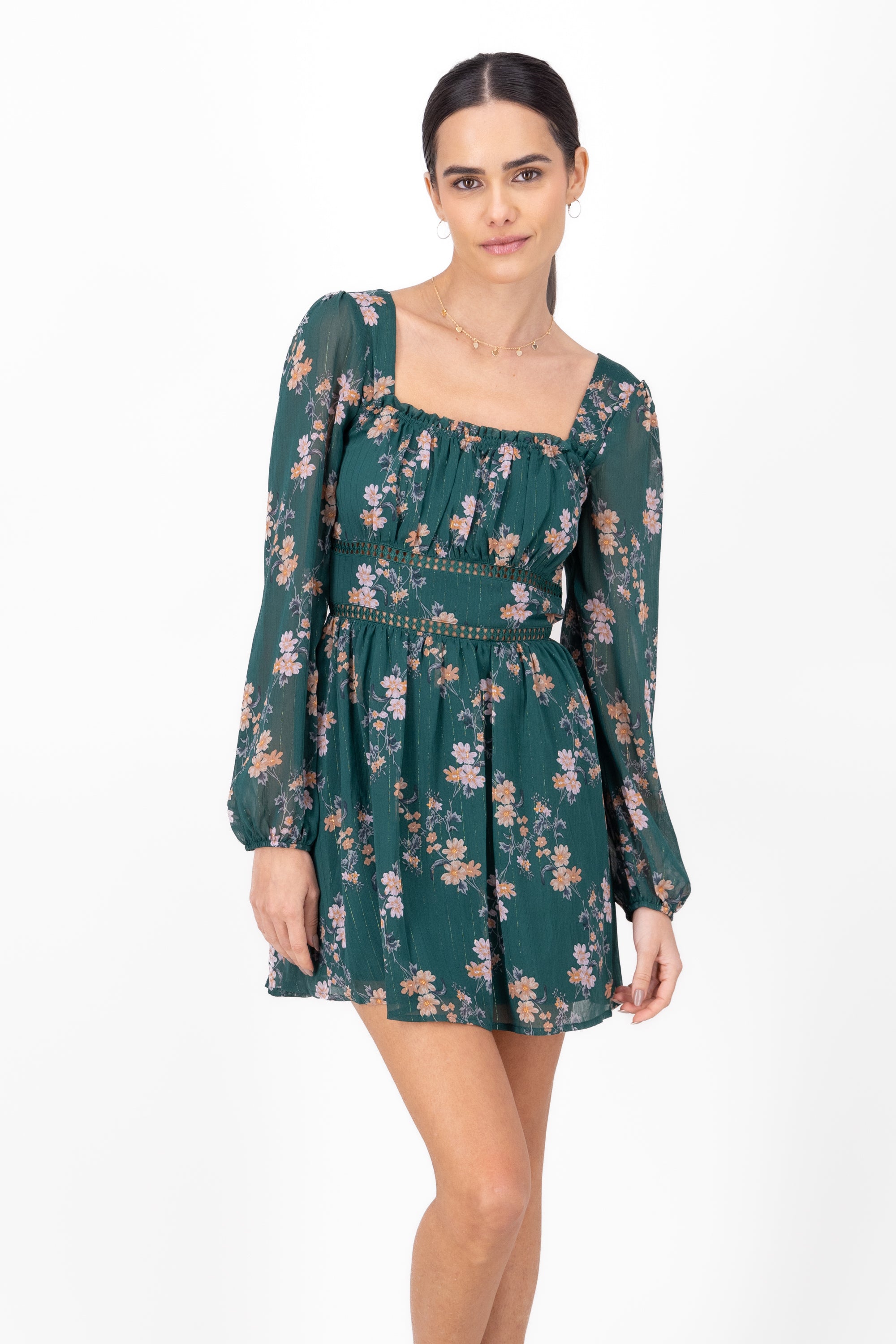 Long sleeve flower dress Green hunter