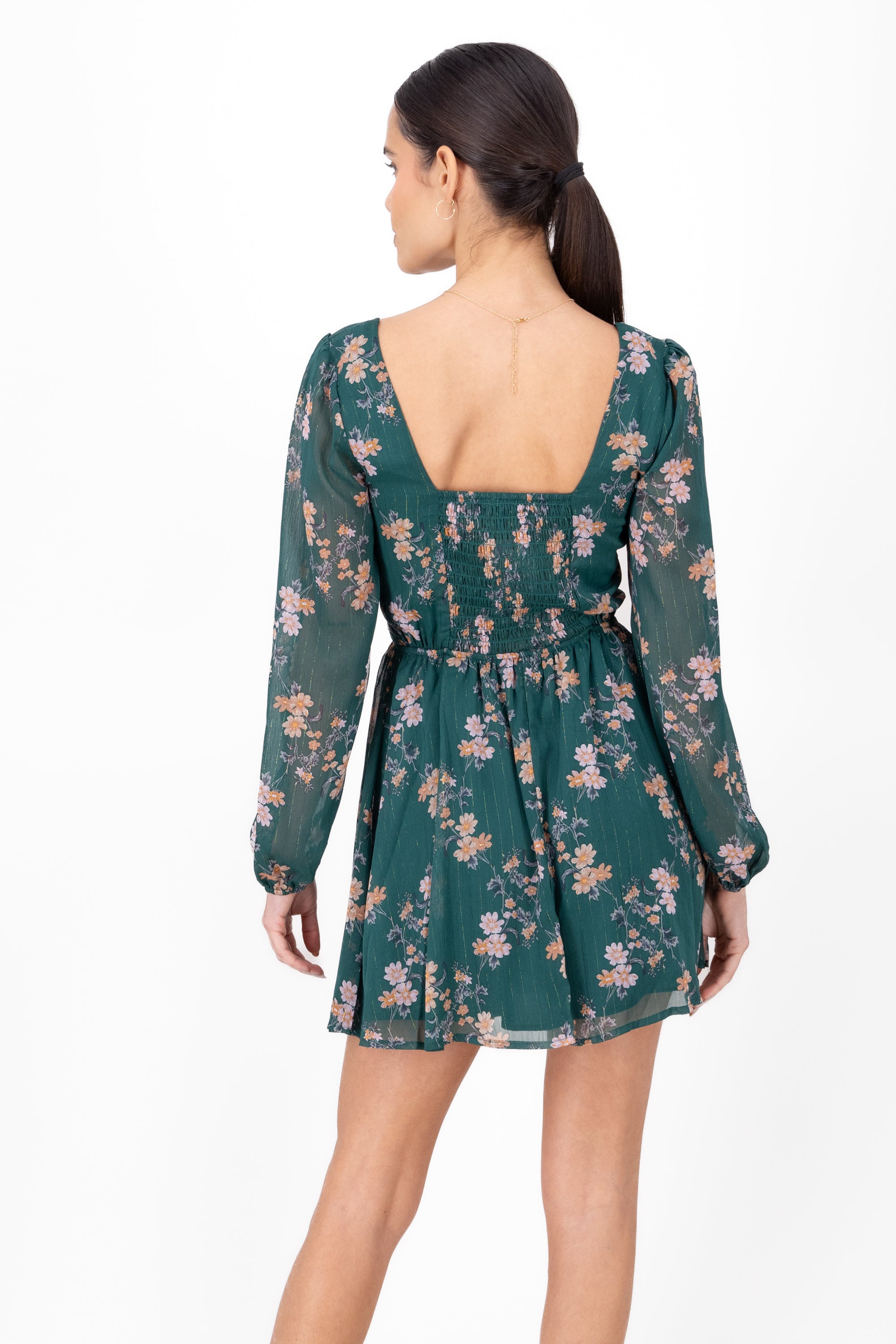 Long sleeve flower dress Green hunter