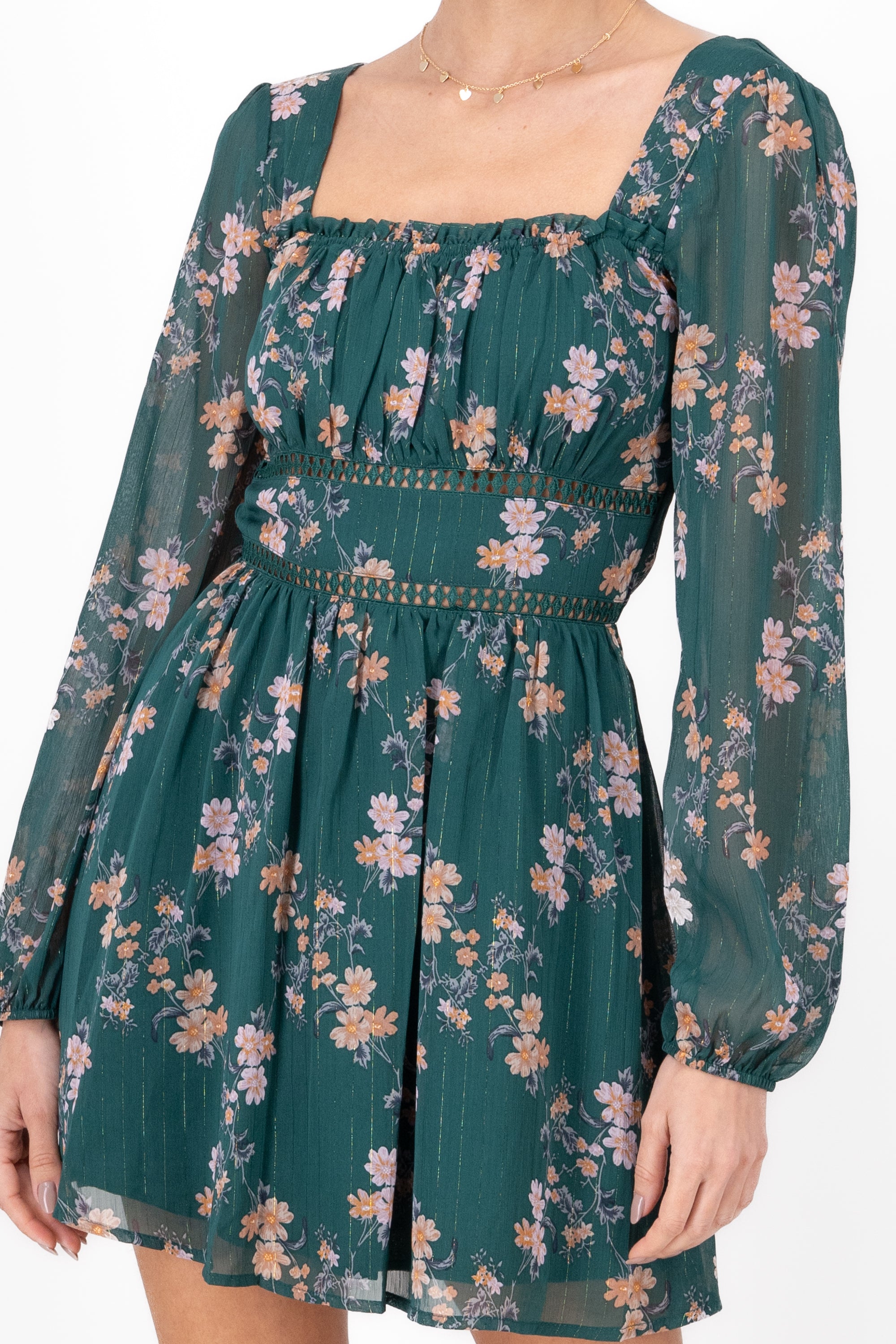 Long sleeve flower dress Green hunter