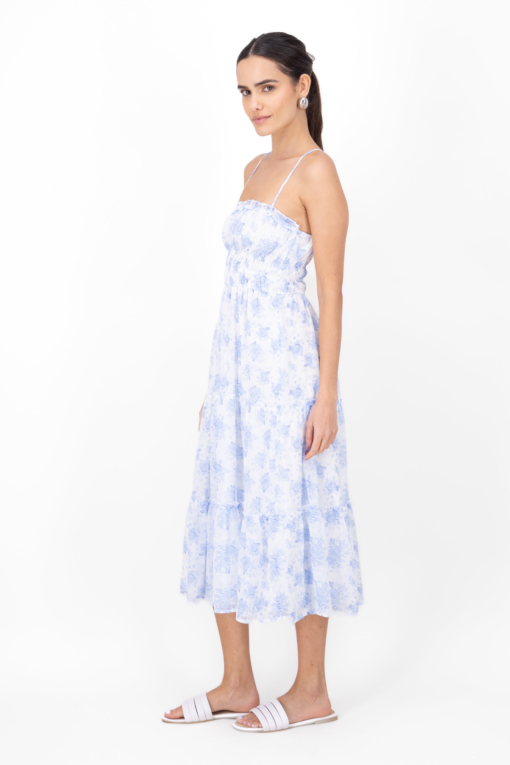 Vestido midi  flores AZUL COMBO