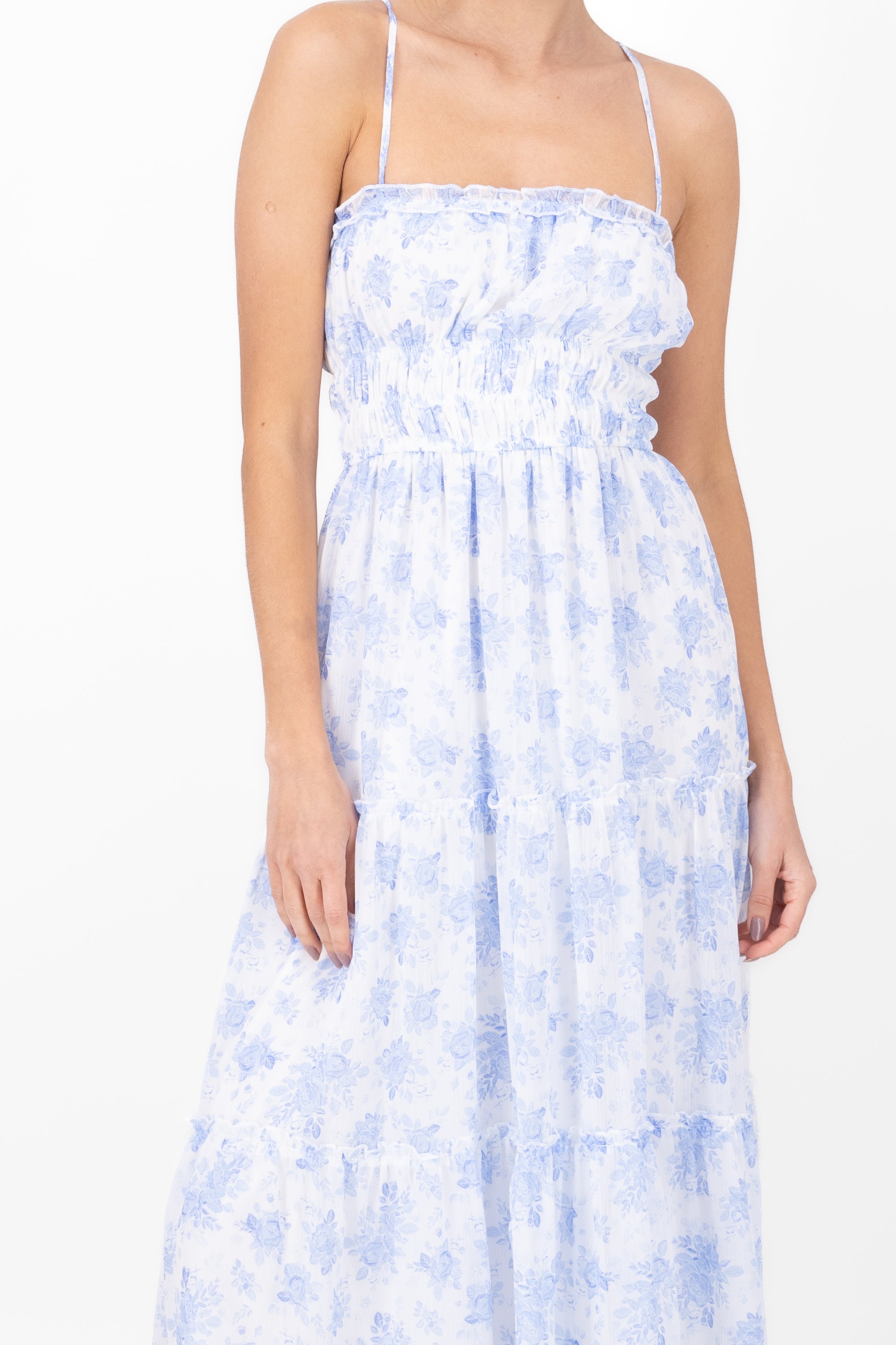 Vestido midi  flores AZUL COMBO