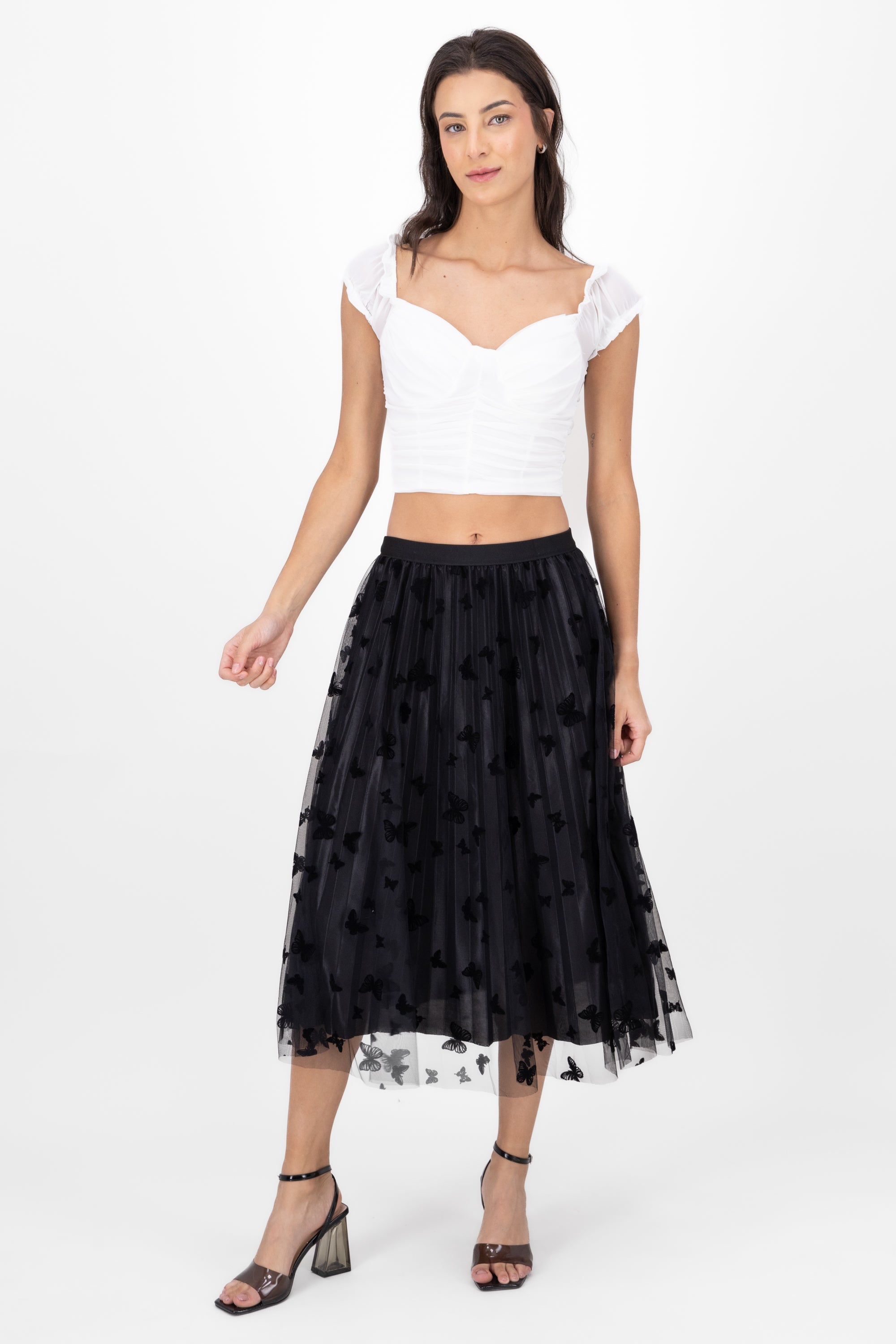 Falda De Tulle Con Mariposas NEGRO