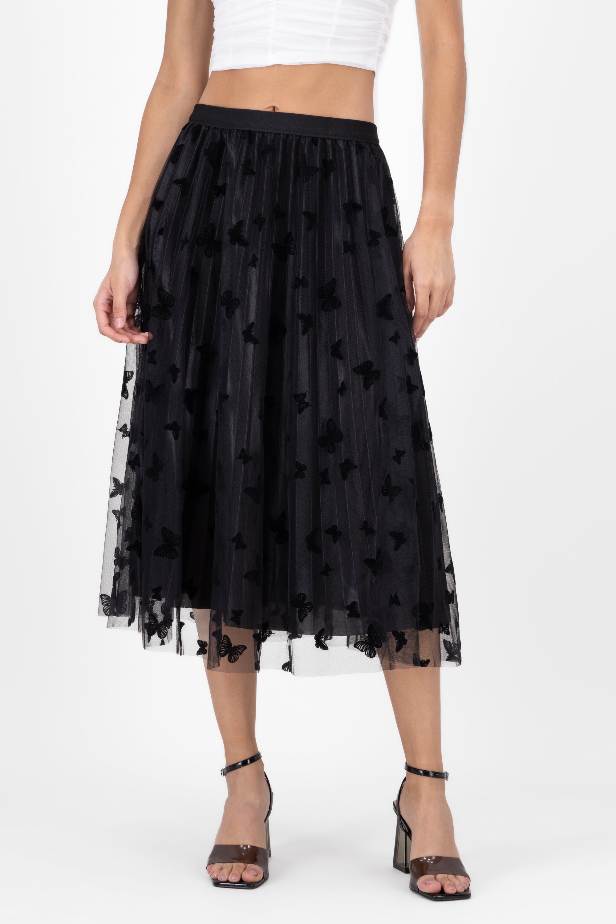 Falda De Tulle Con Mariposas NEGRO