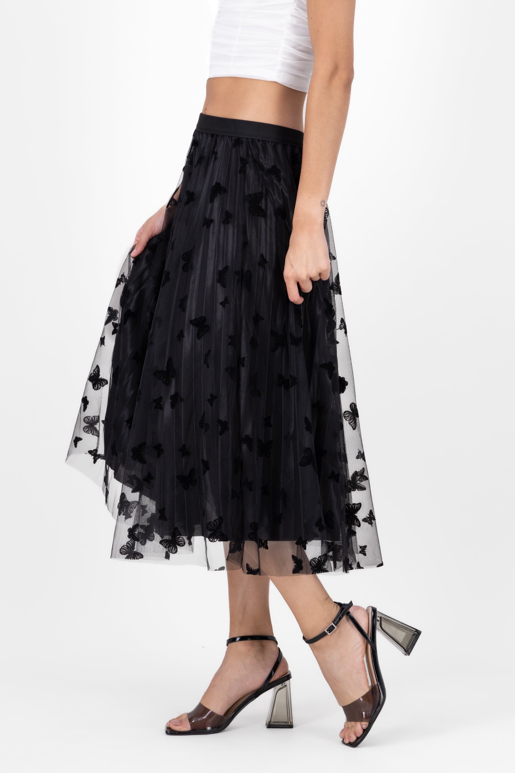 Falda De Tulle Con Mariposas NEGRO