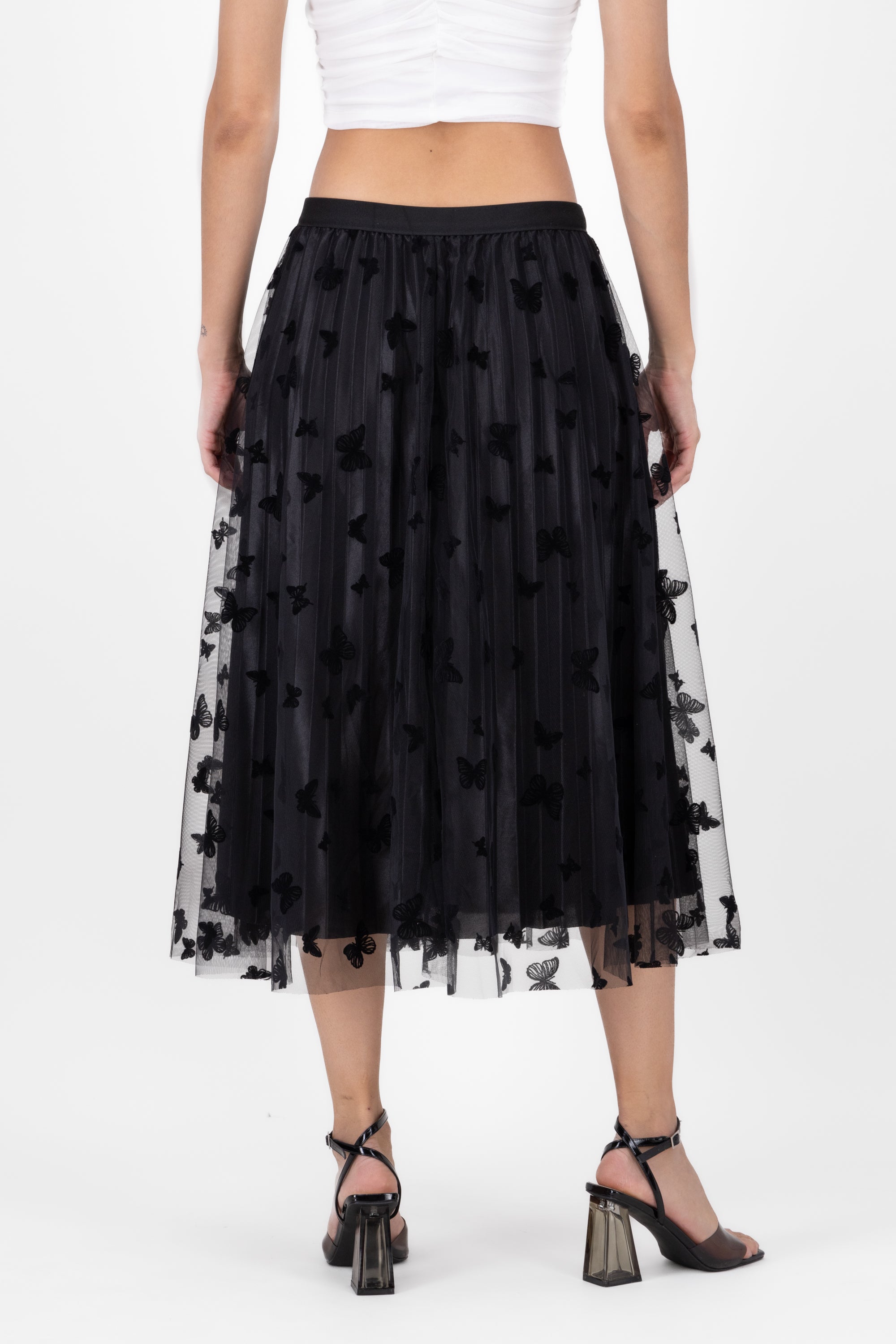 Falda De Tulle Con Mariposas NEGRO