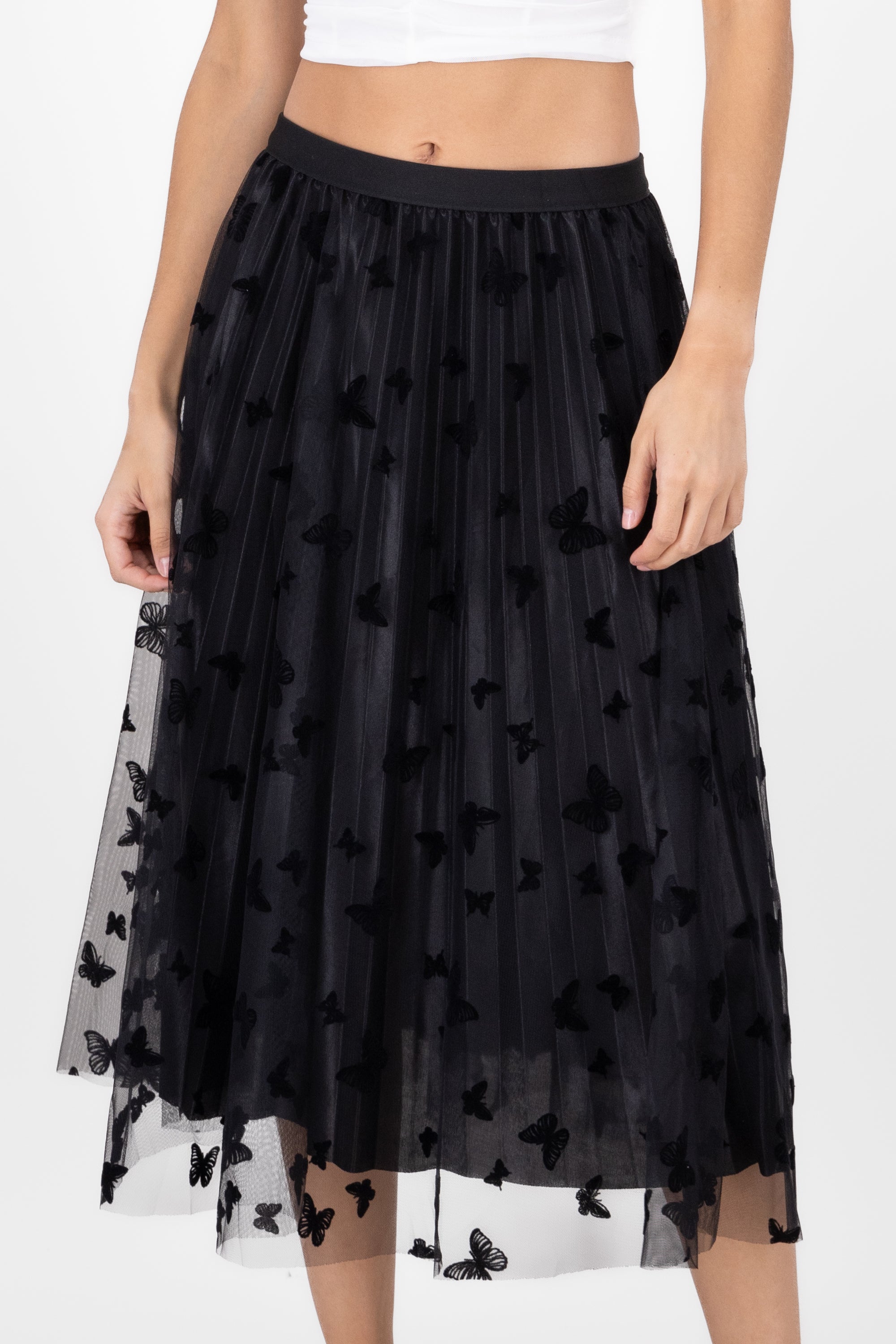 Falda De Tulle Con Mariposas NEGRO