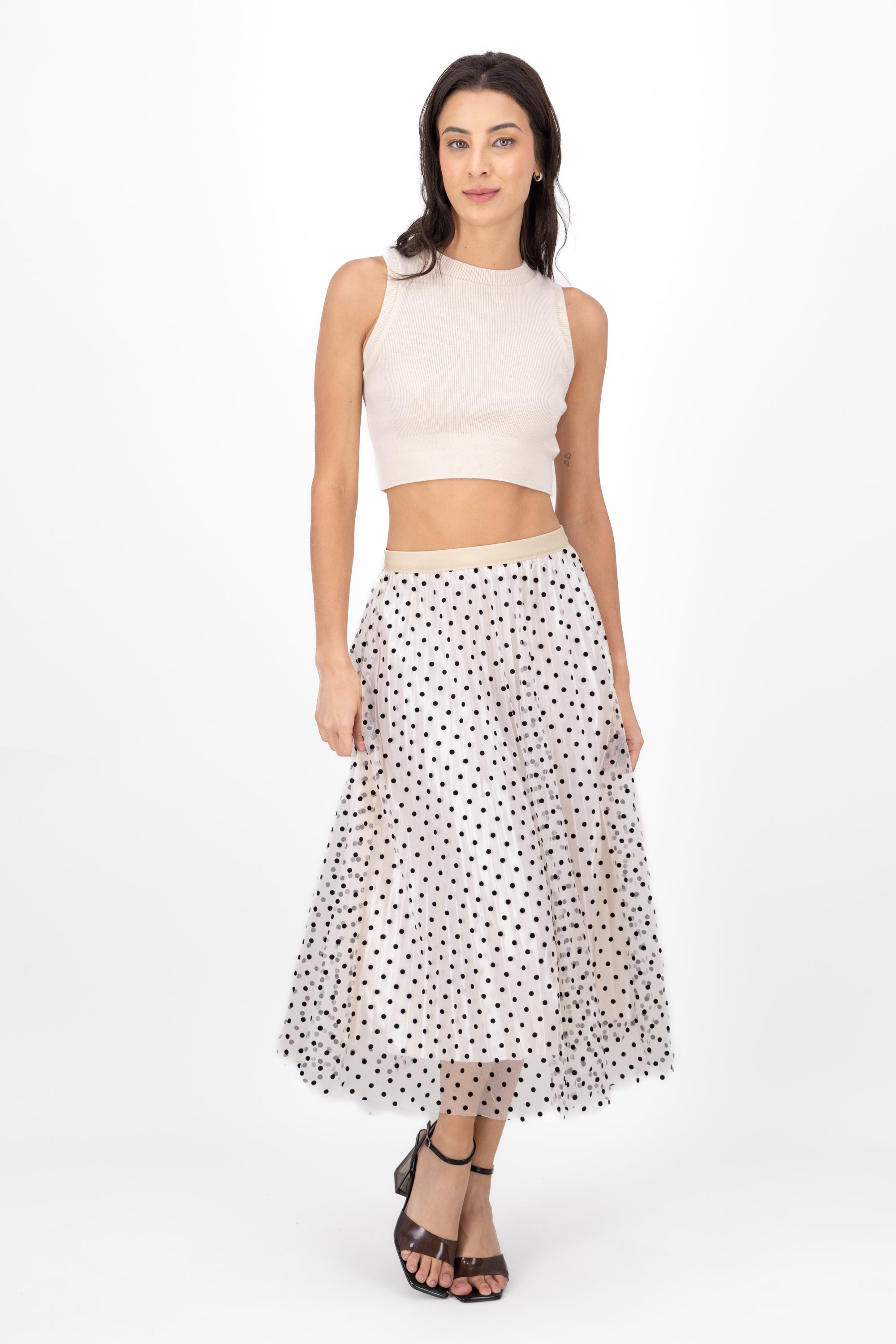 Falda De Tulle Con Polka Dots CREMA