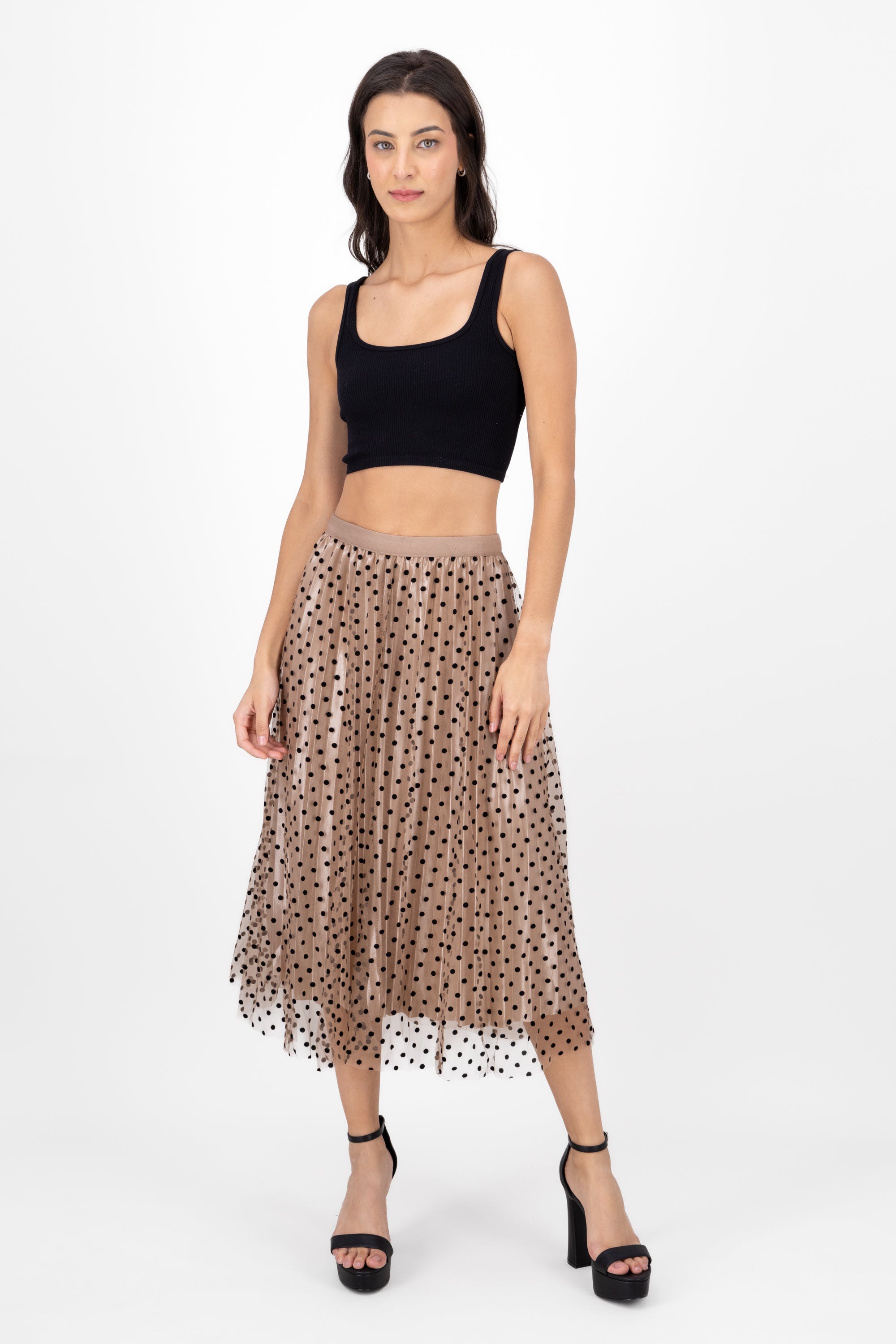 Falda De Tulle Con Polka Dots TAUPE