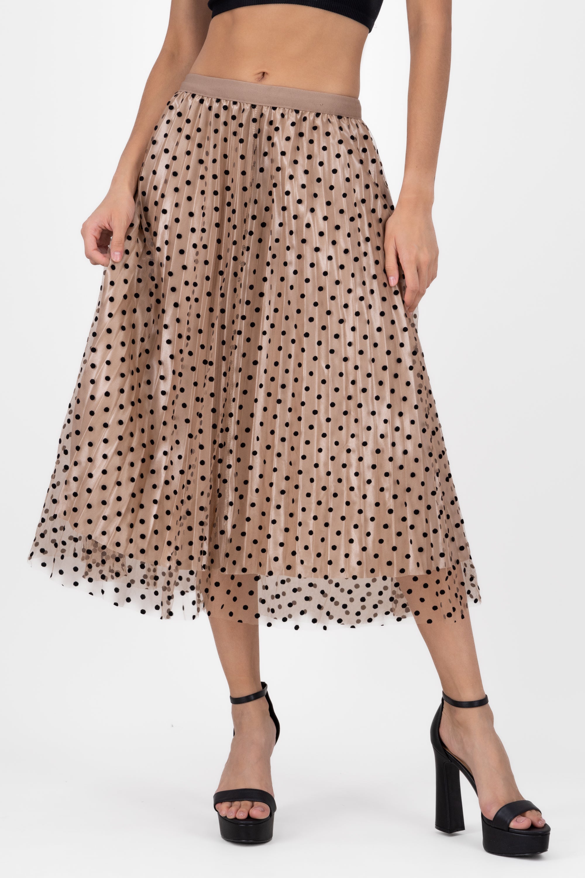 Falda De Tulle Con Polka Dots TAUPE