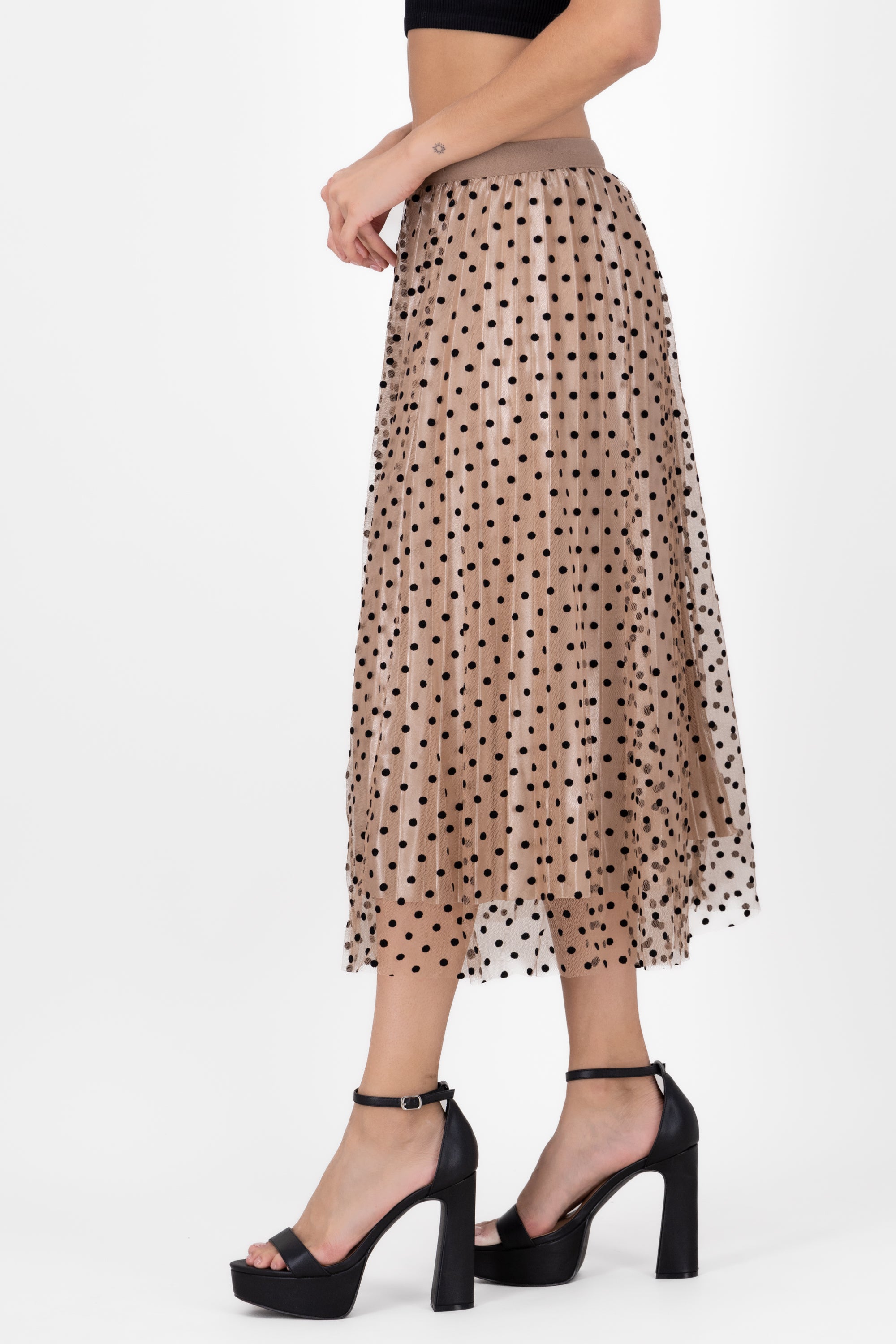 Falda De Tulle Con Polka Dots TAUPE