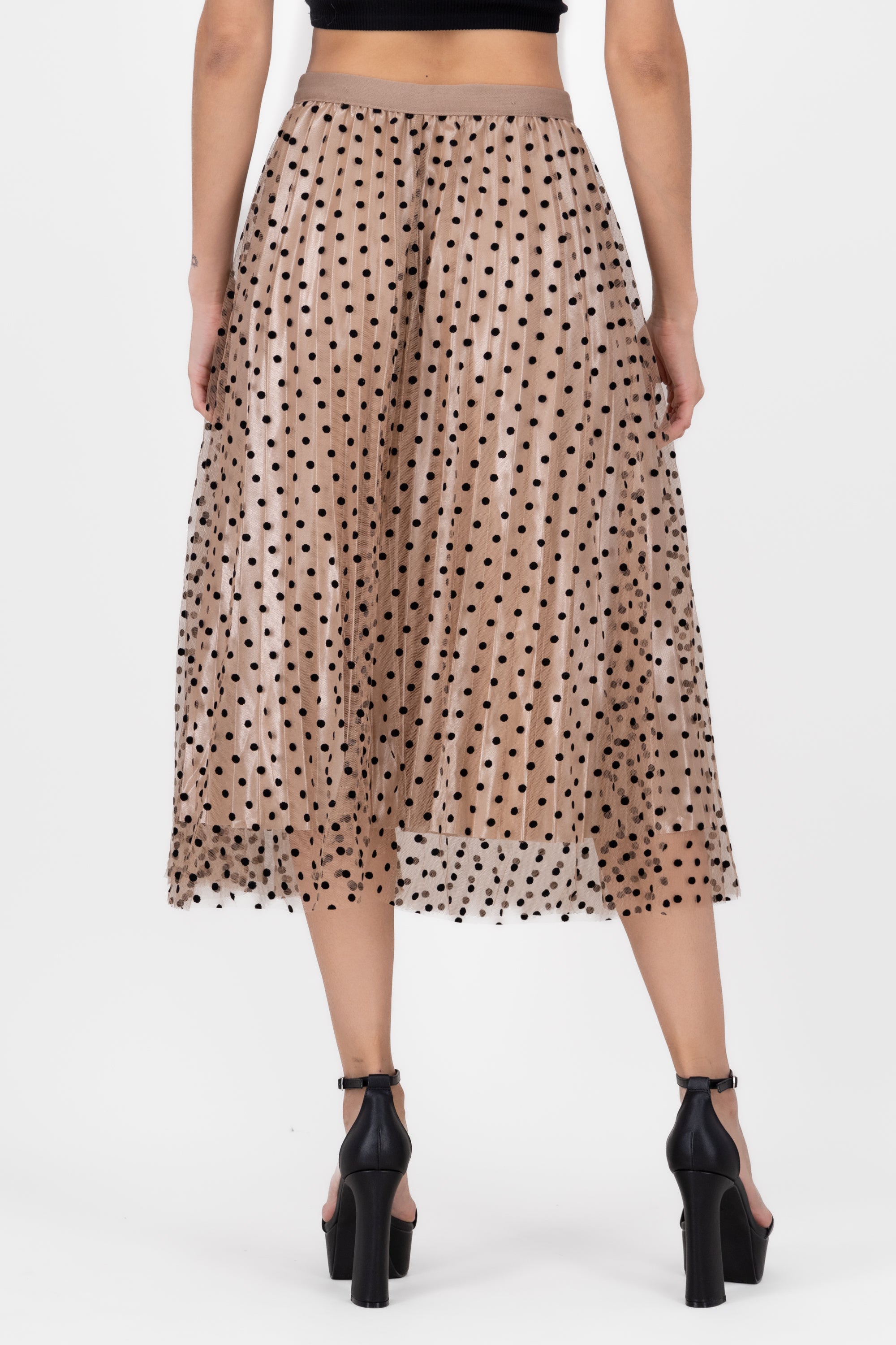 Falda De Tulle Con Polka Dots TAUPE