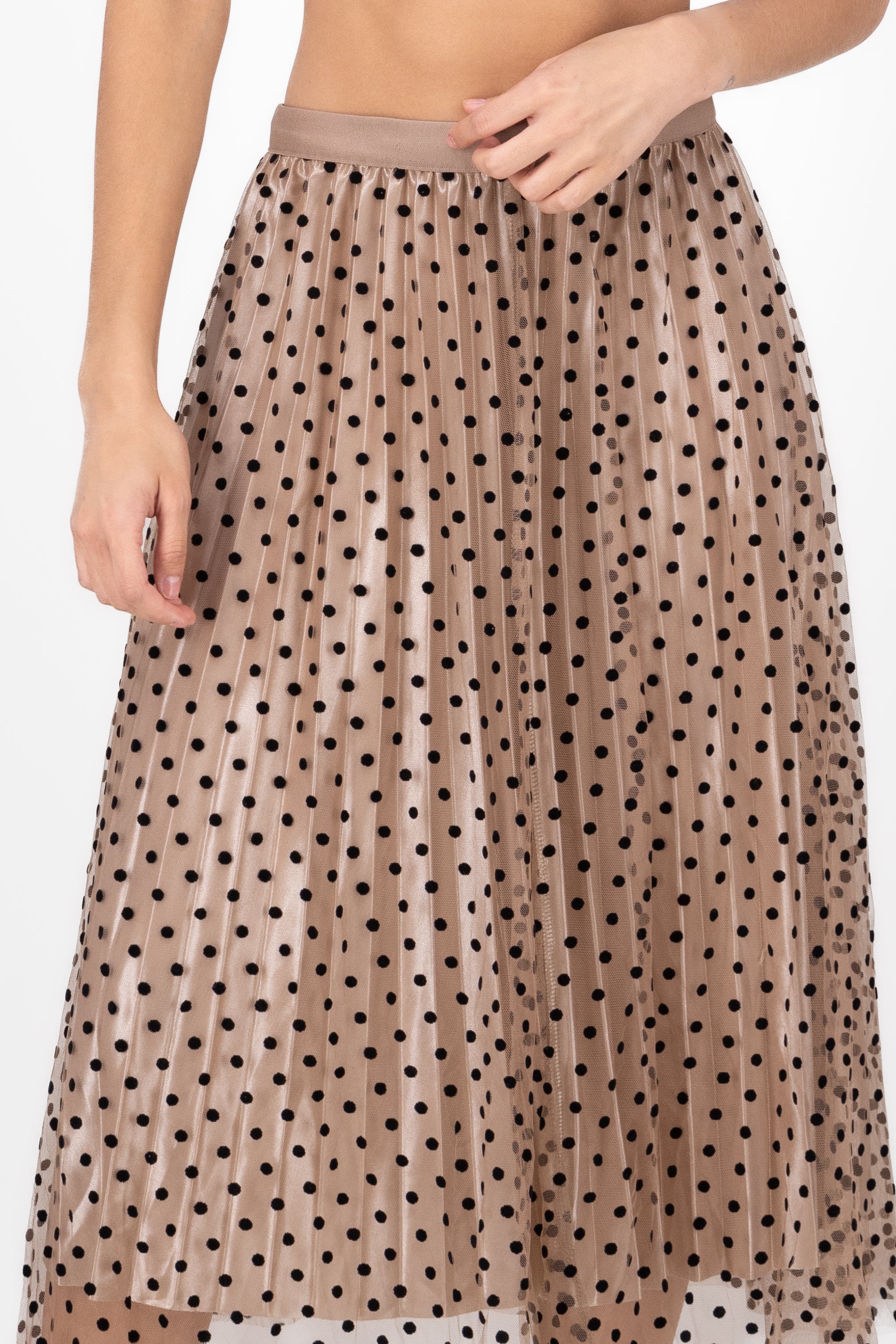 Falda De Tulle Con Polka Dots TAUPE