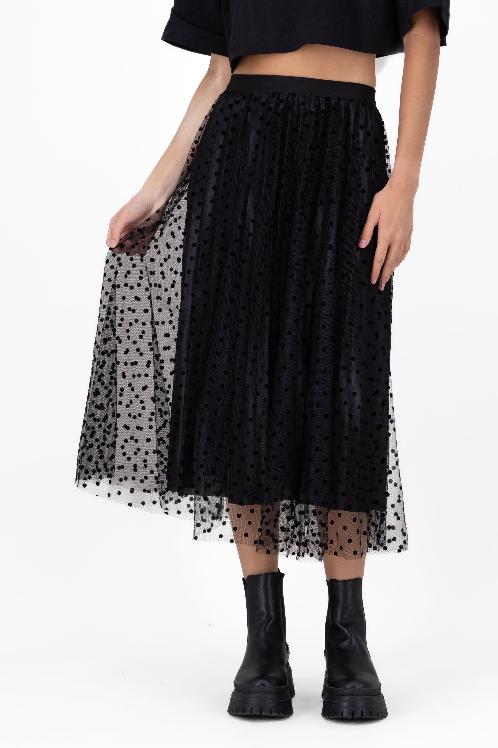 Falda De Tulle Con Polka Dots NEGRO