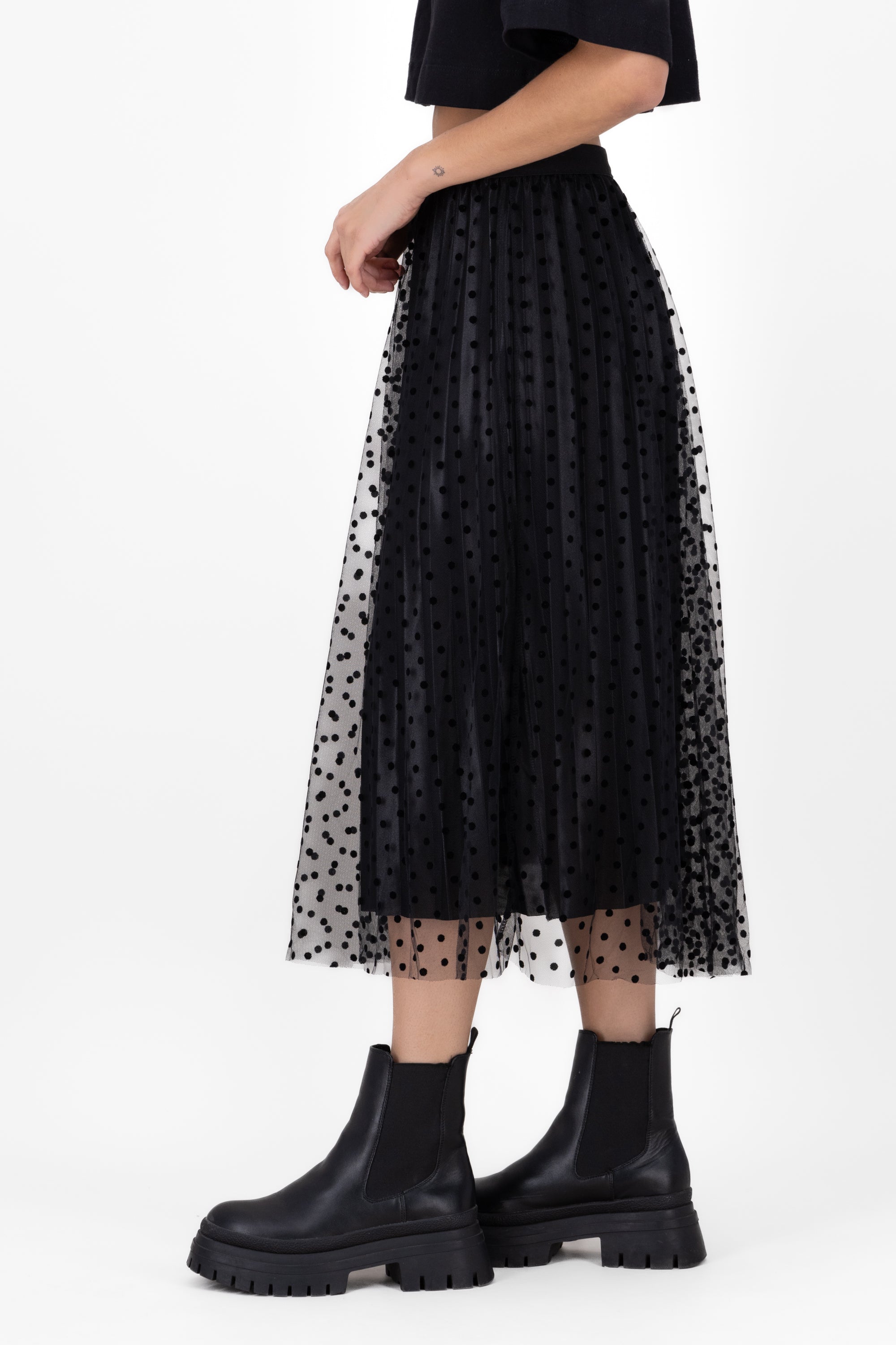 Falda De Tulle Con Polka Dots NEGRO