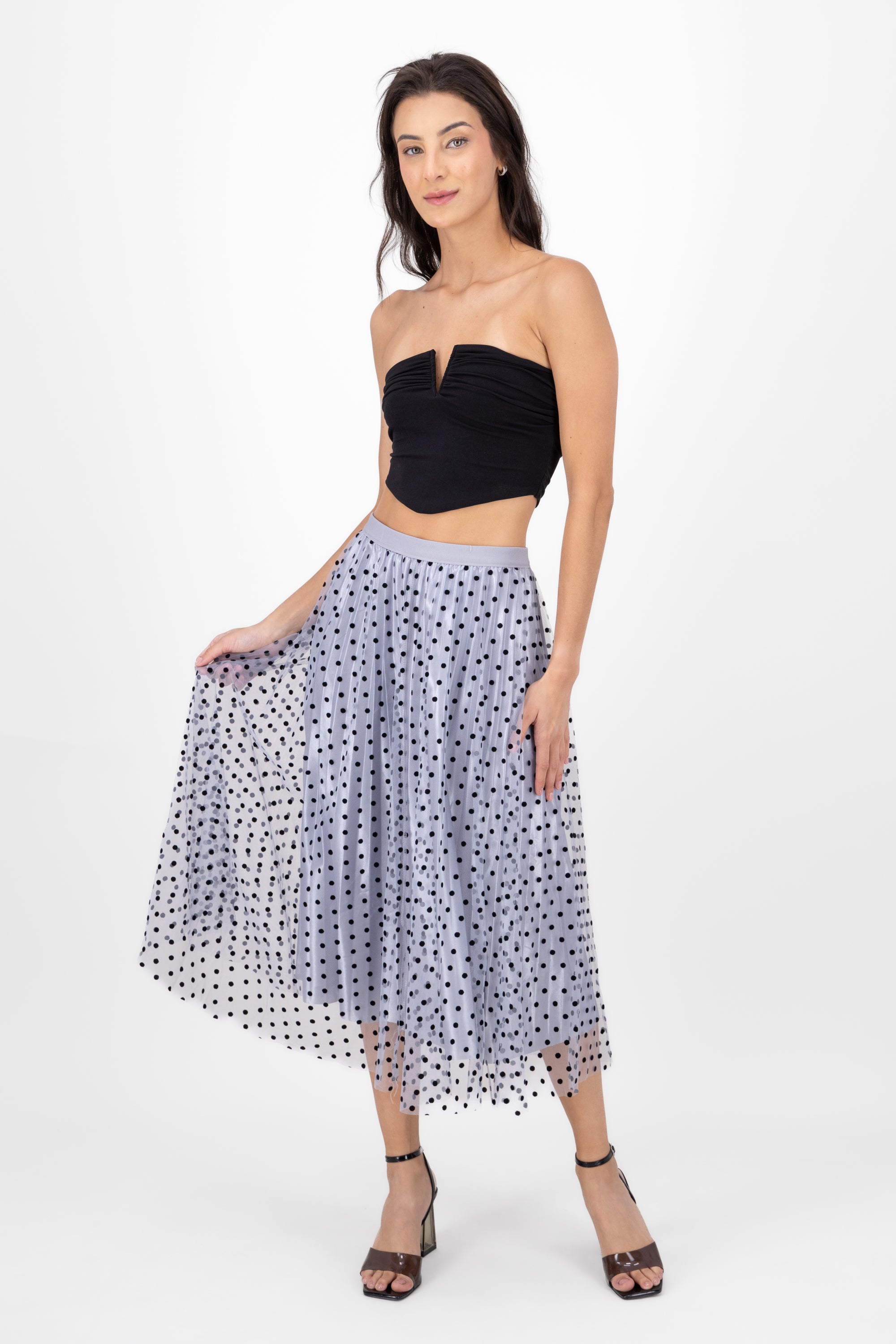 Falda De Tulle Con Polka Dots GRIS