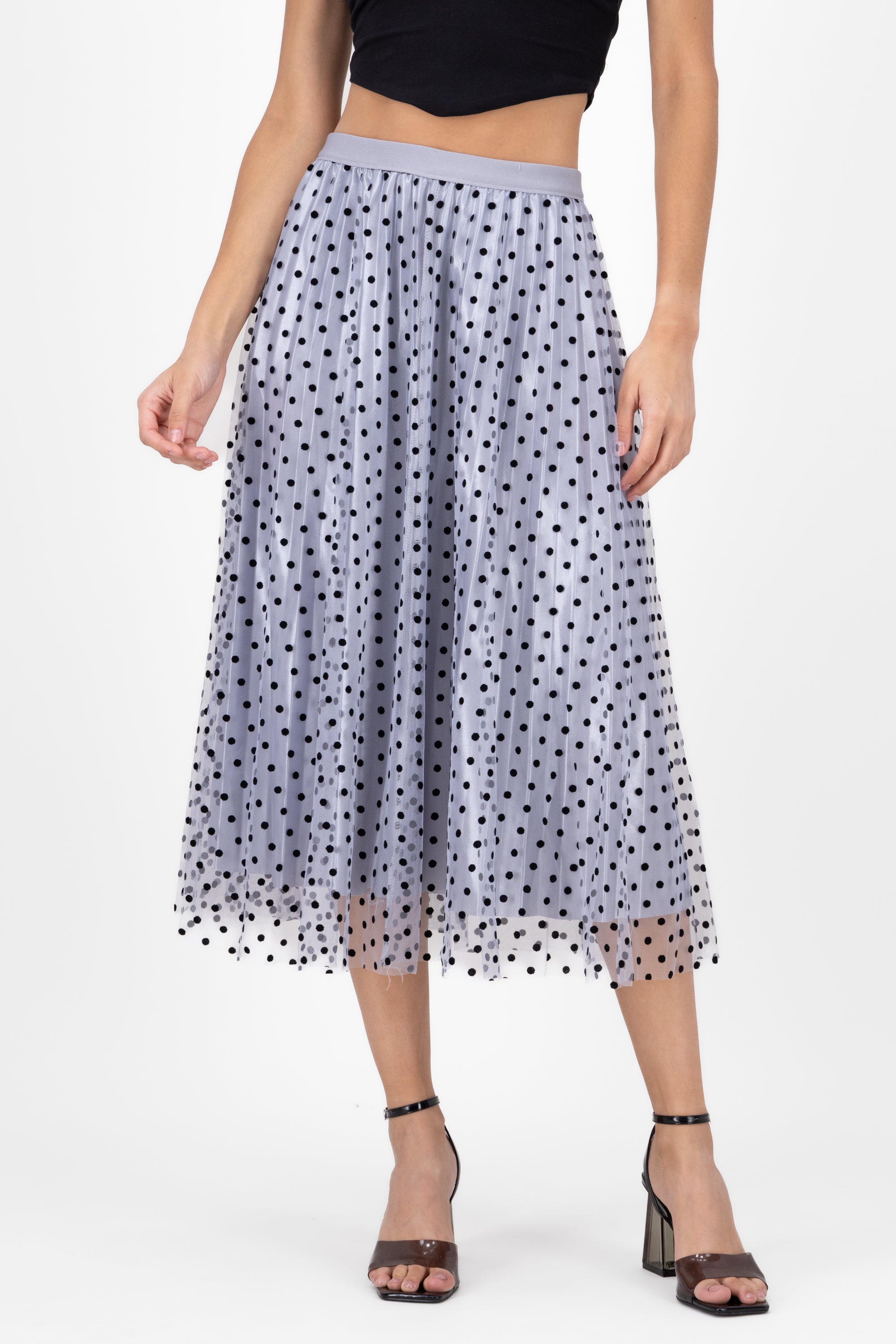 Falda De Tulle Con Polka Dots GRIS