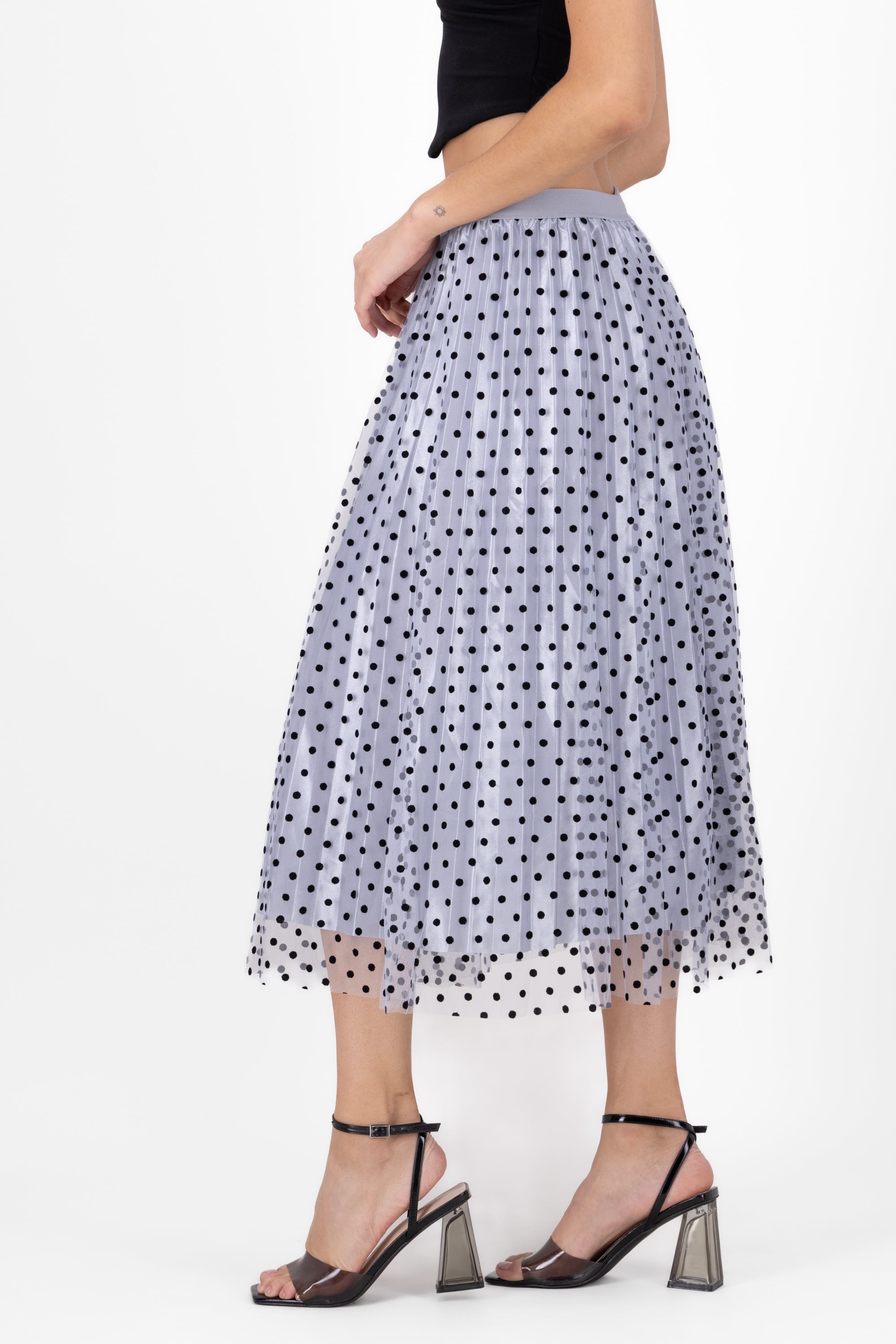 Falda De Tulle Con Polka Dots GRIS