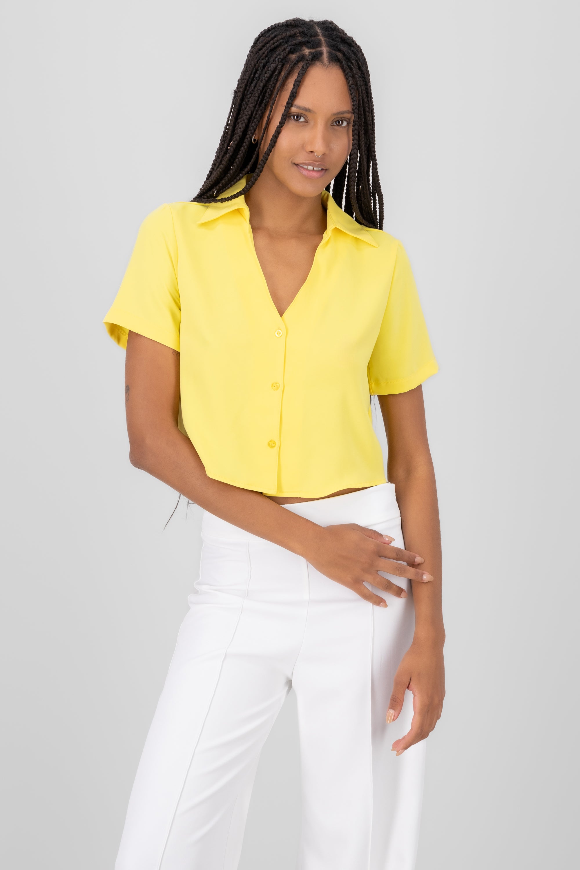 Short manga smooth shirt with Hypsters buttons YELLOW