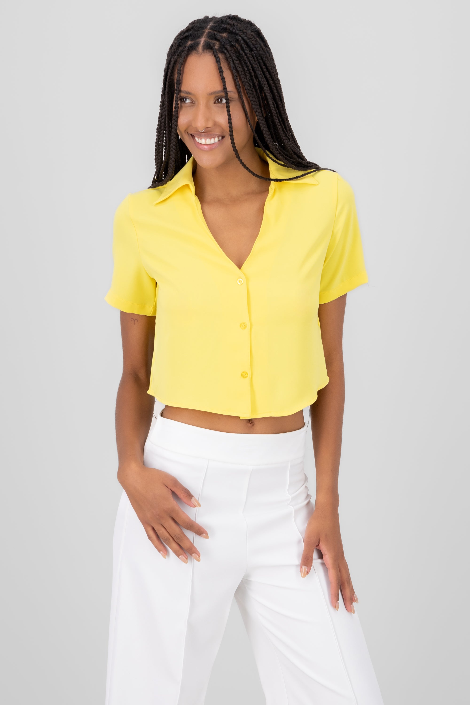 Short manga smooth shirt with Hypsters buttons YELLOW