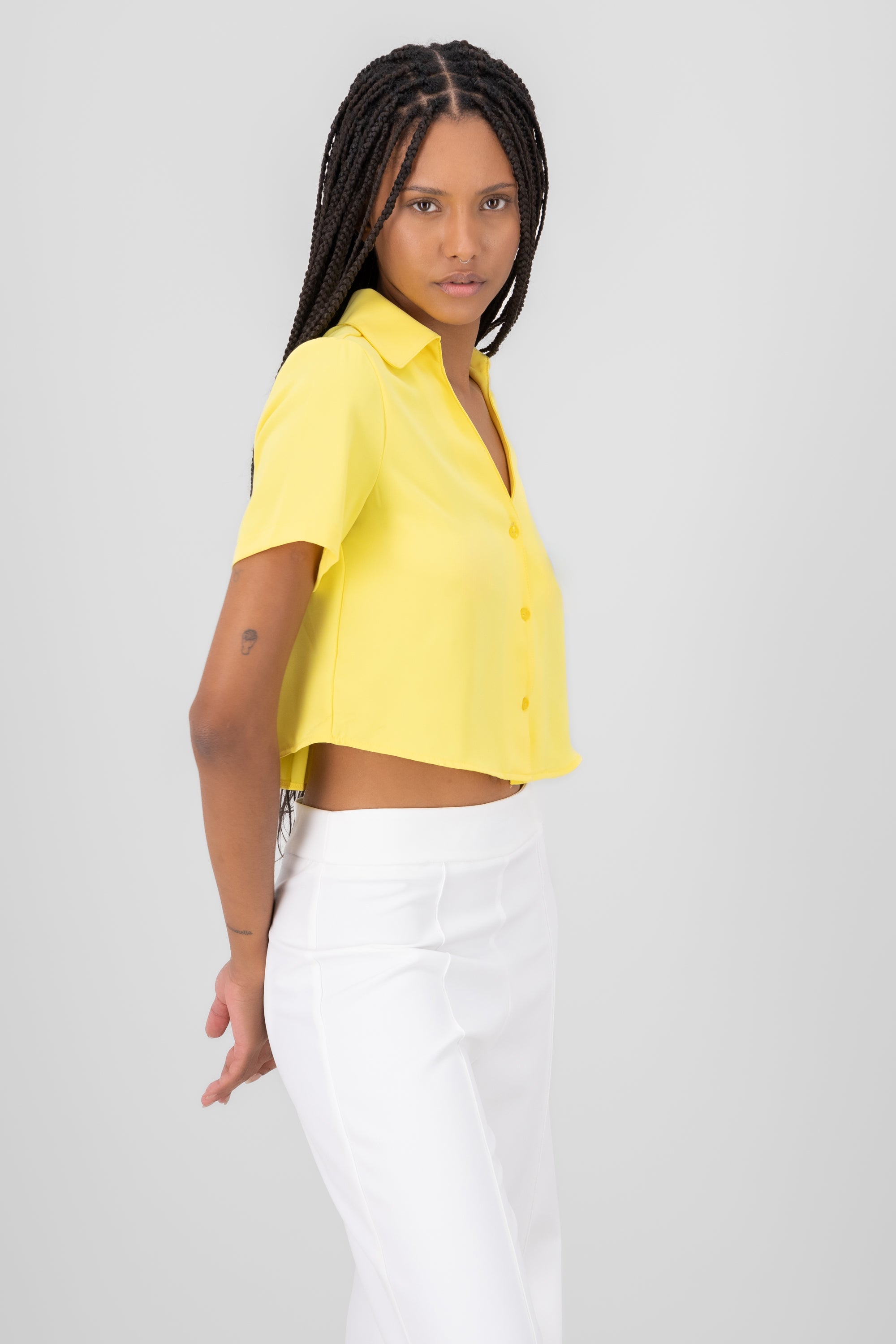 Short manga smooth shirt with Hypsters buttons YELLOW