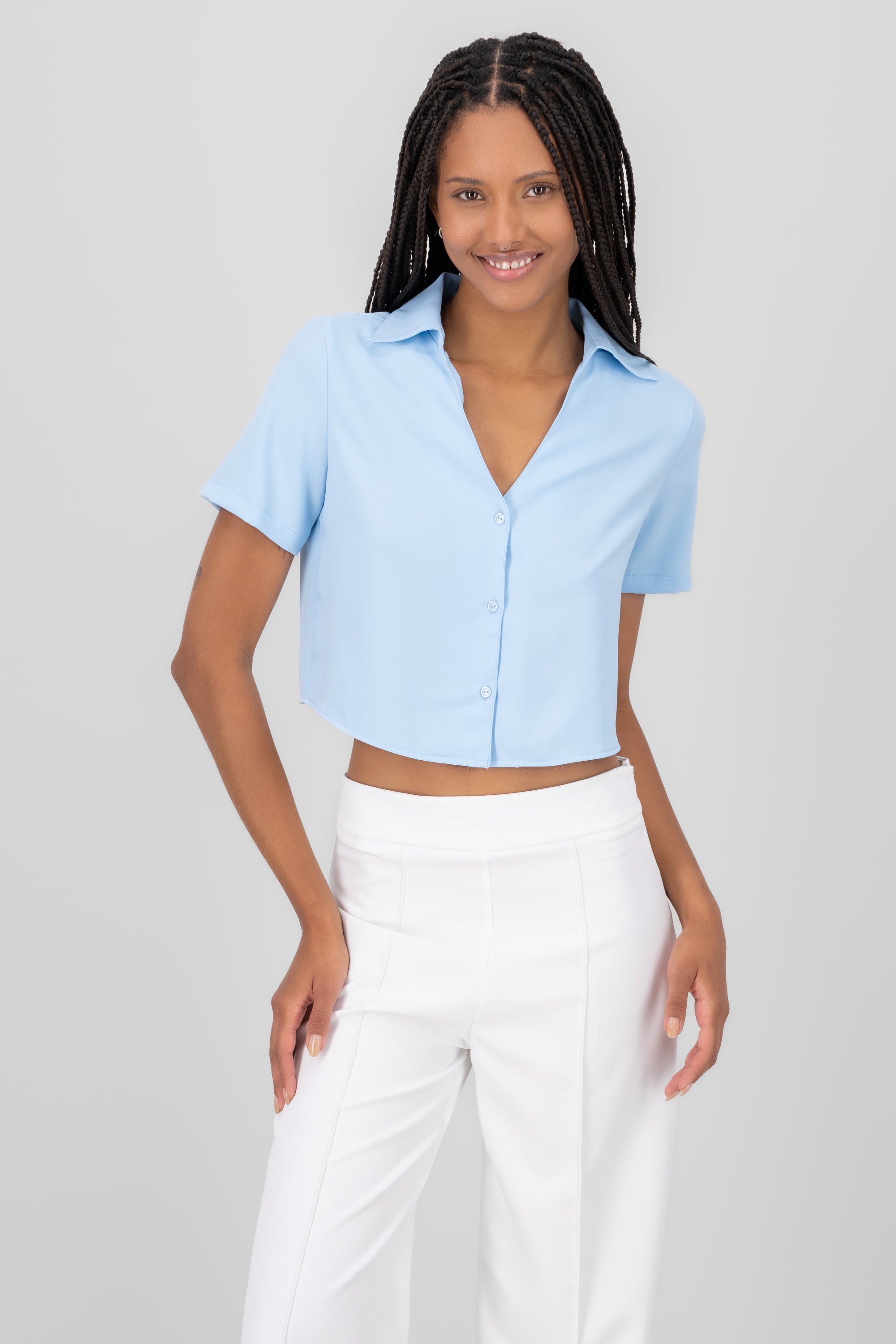 Short manga smooth shirt with Hypsters buttons PASTEL BLUE