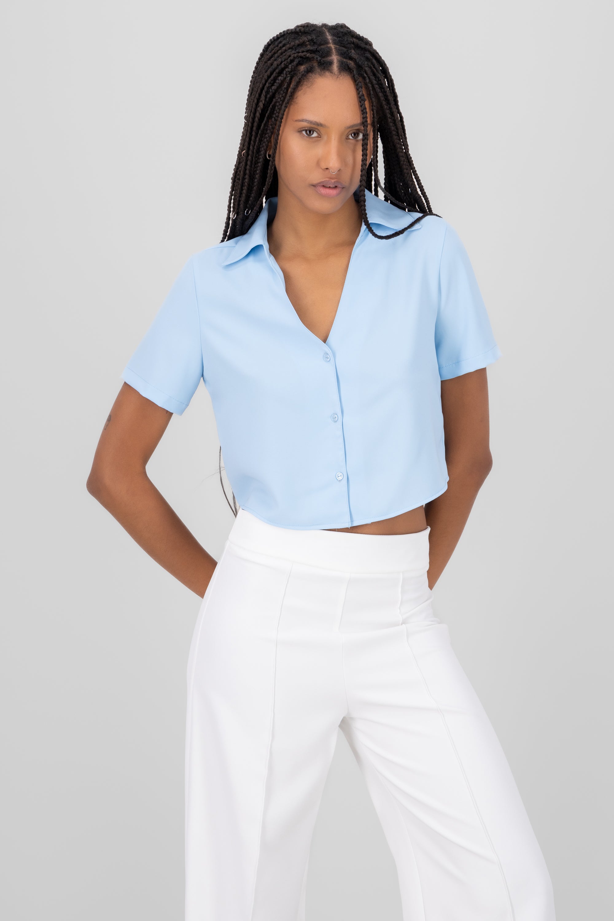 Short manga smooth shirt with Hypsters buttons PASTEL BLUE