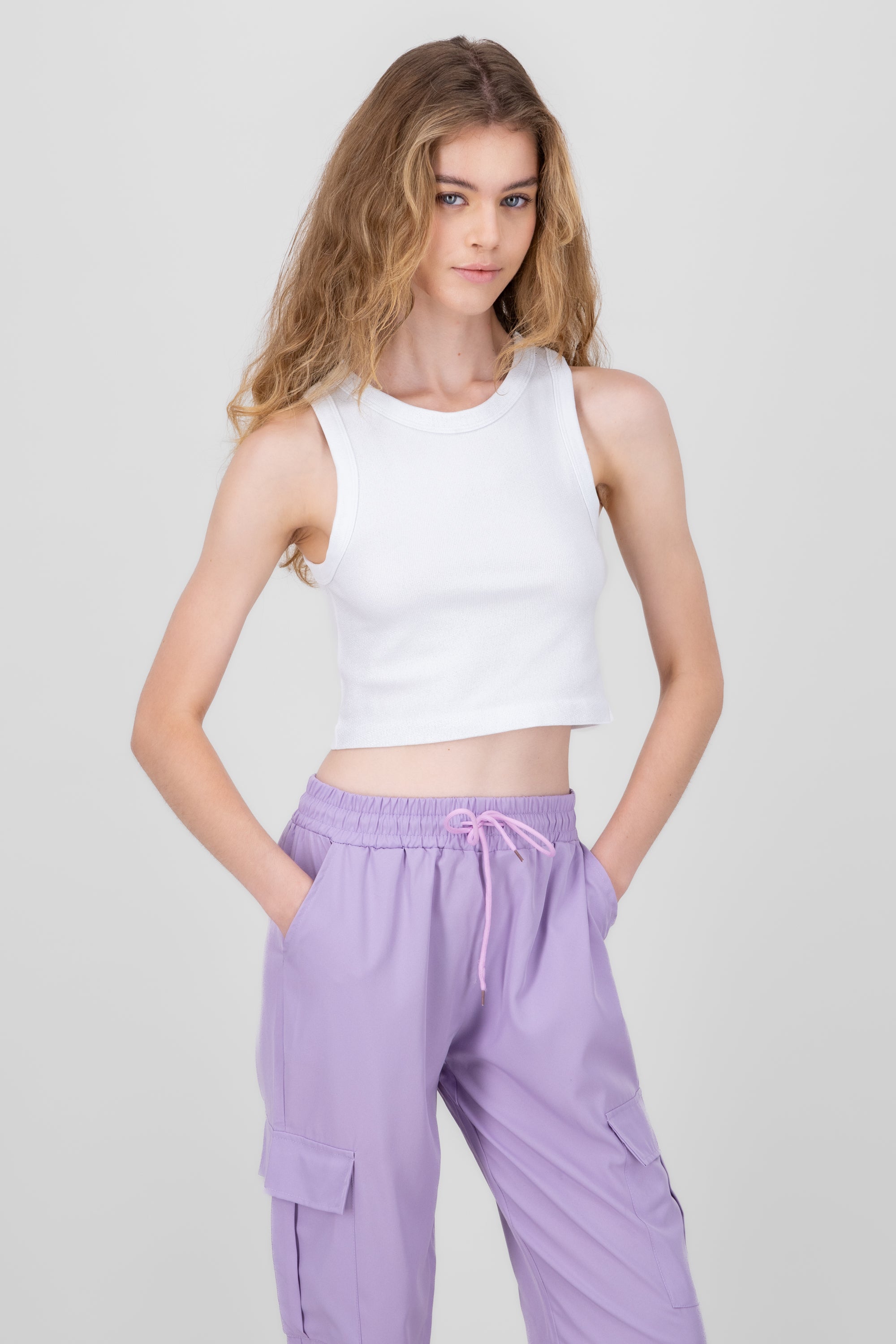 Top sin mangas con brillos en seamless BLANCO