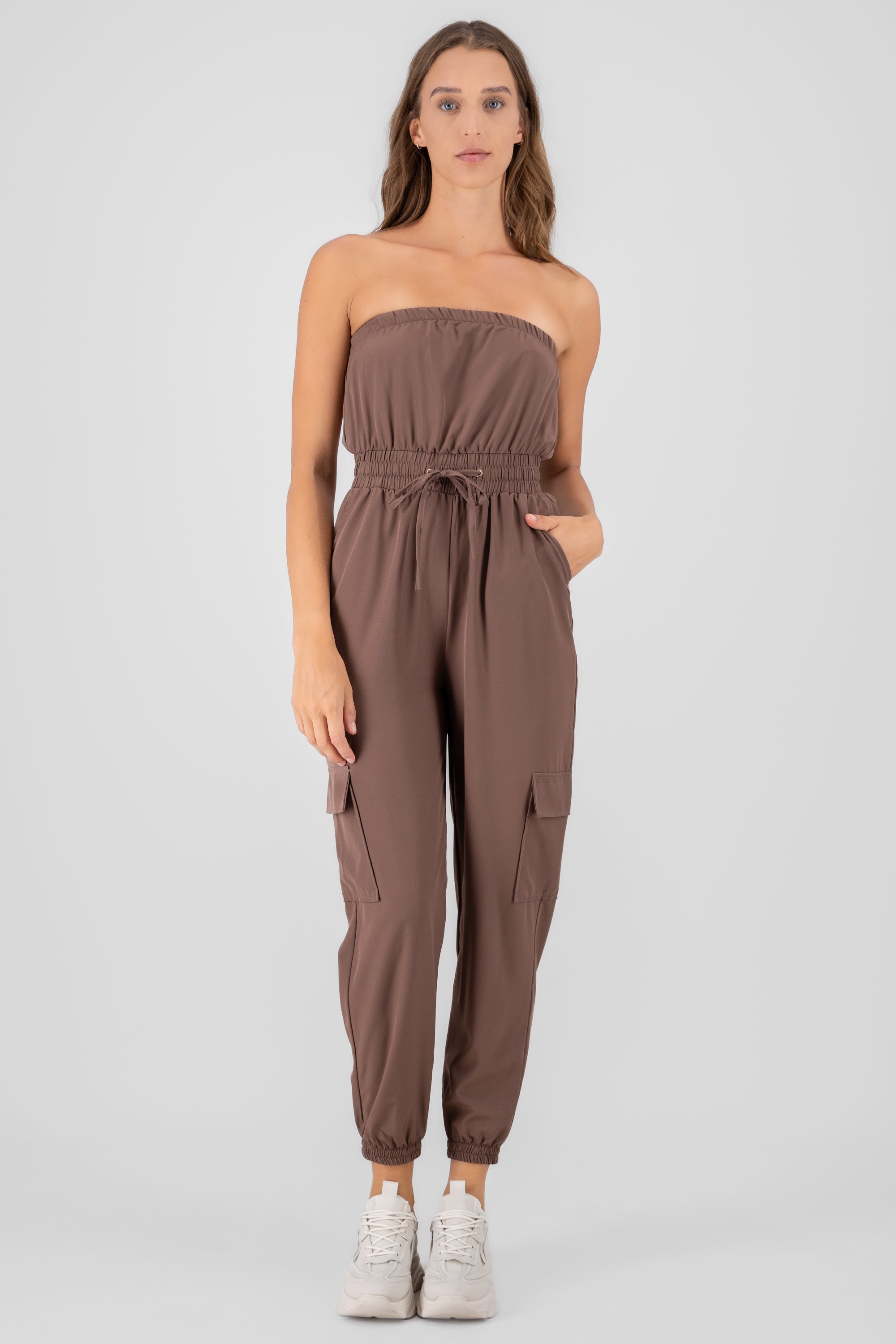 Jumpsuit Strapless Jogger Liso CAFE