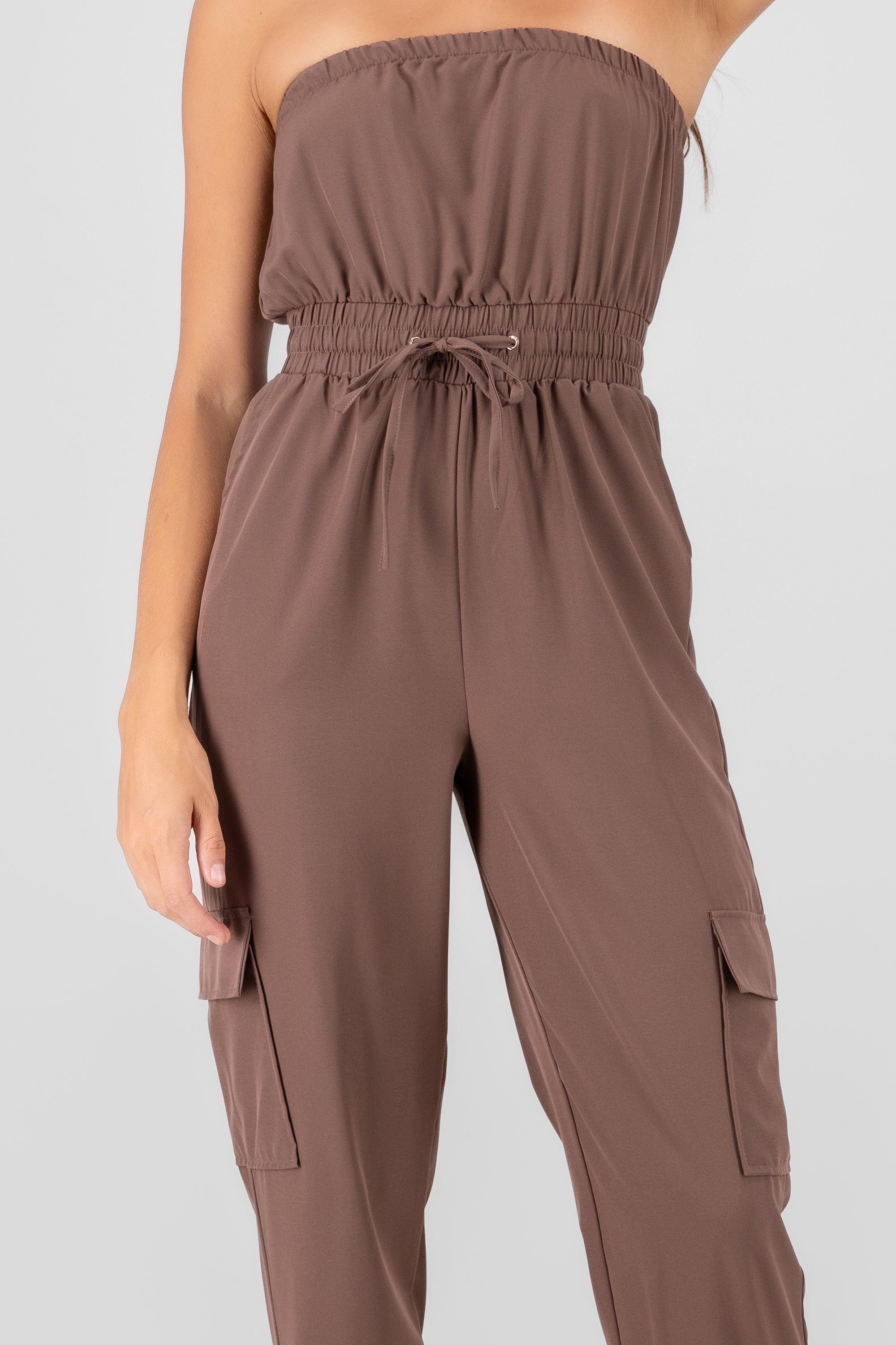 Jumpsuit Strapless Jogger Liso CAFE