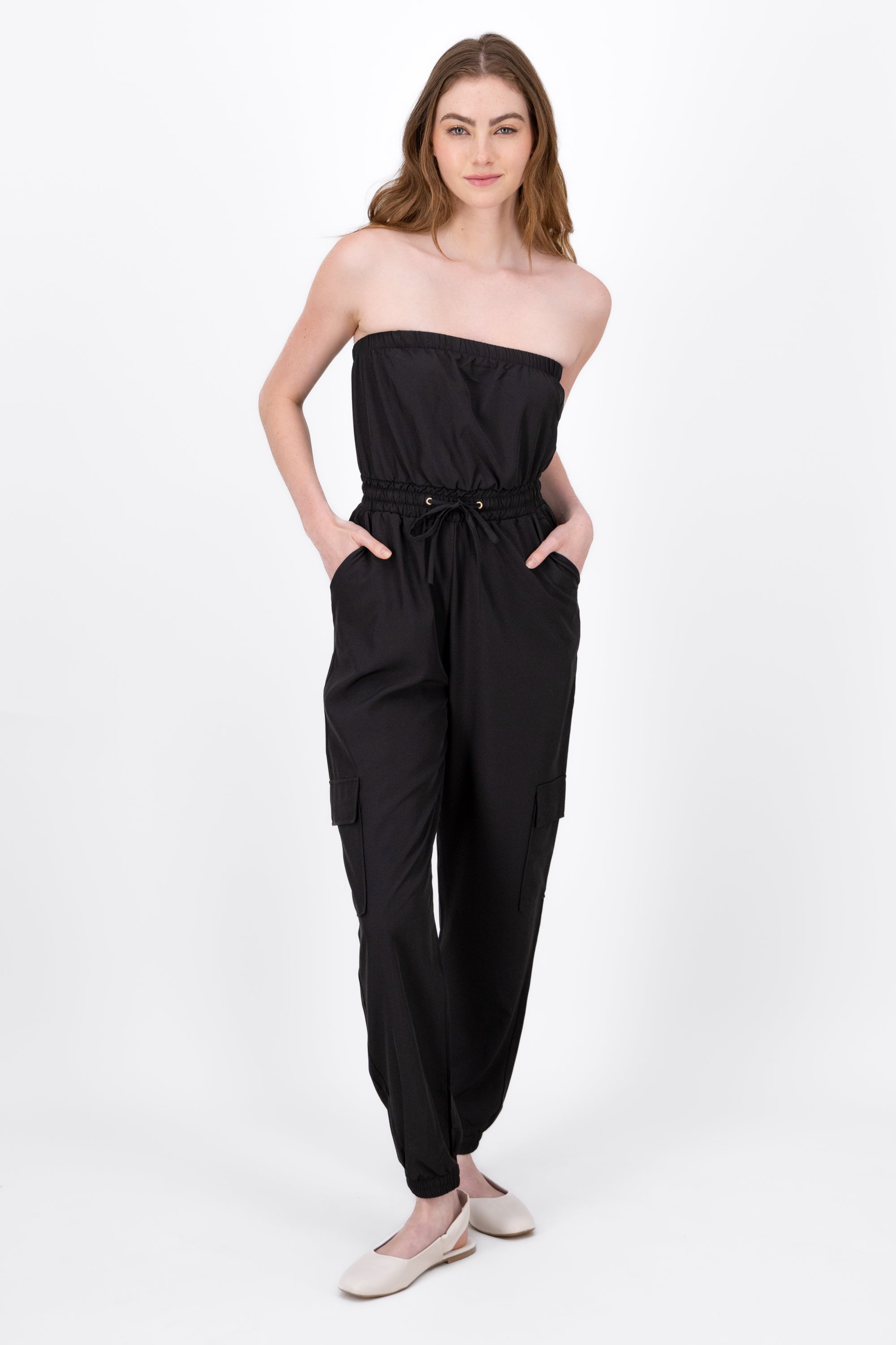 Jumpsuit Strapless Jogger Liso NEGRO