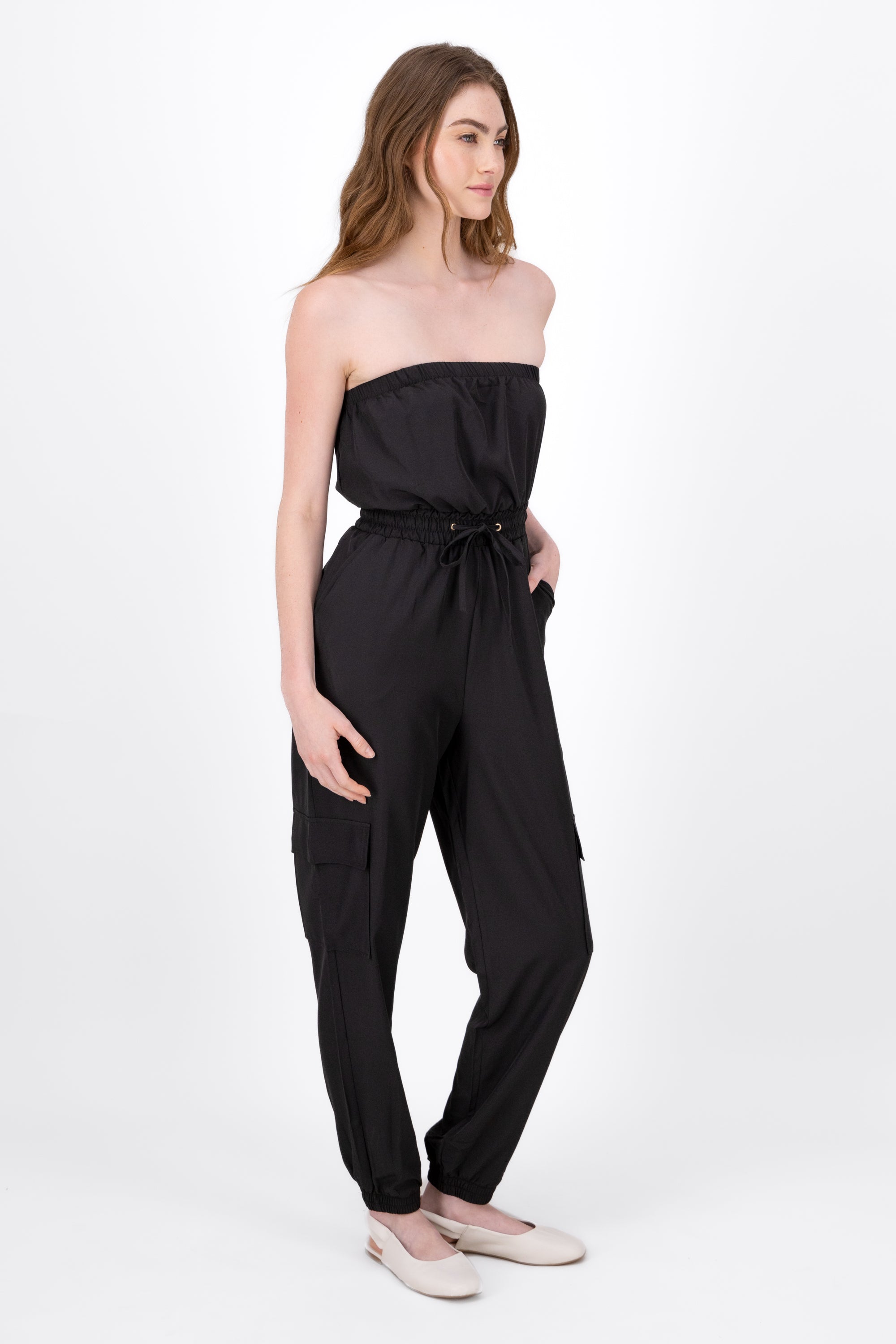 Jumpsuit Strapless Jogger Liso NEGRO